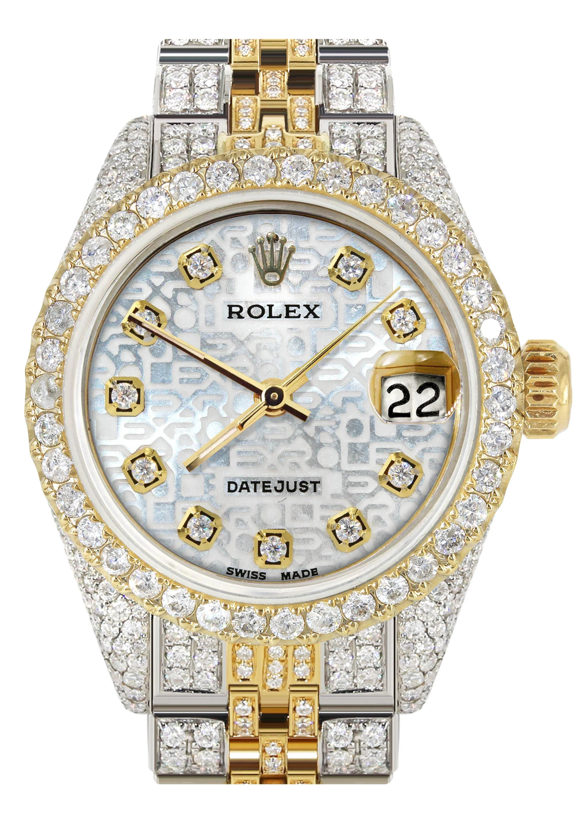 Womens Diamond Gold Rolex Watch | 26Mm | Texture Dial | Jubilee Band