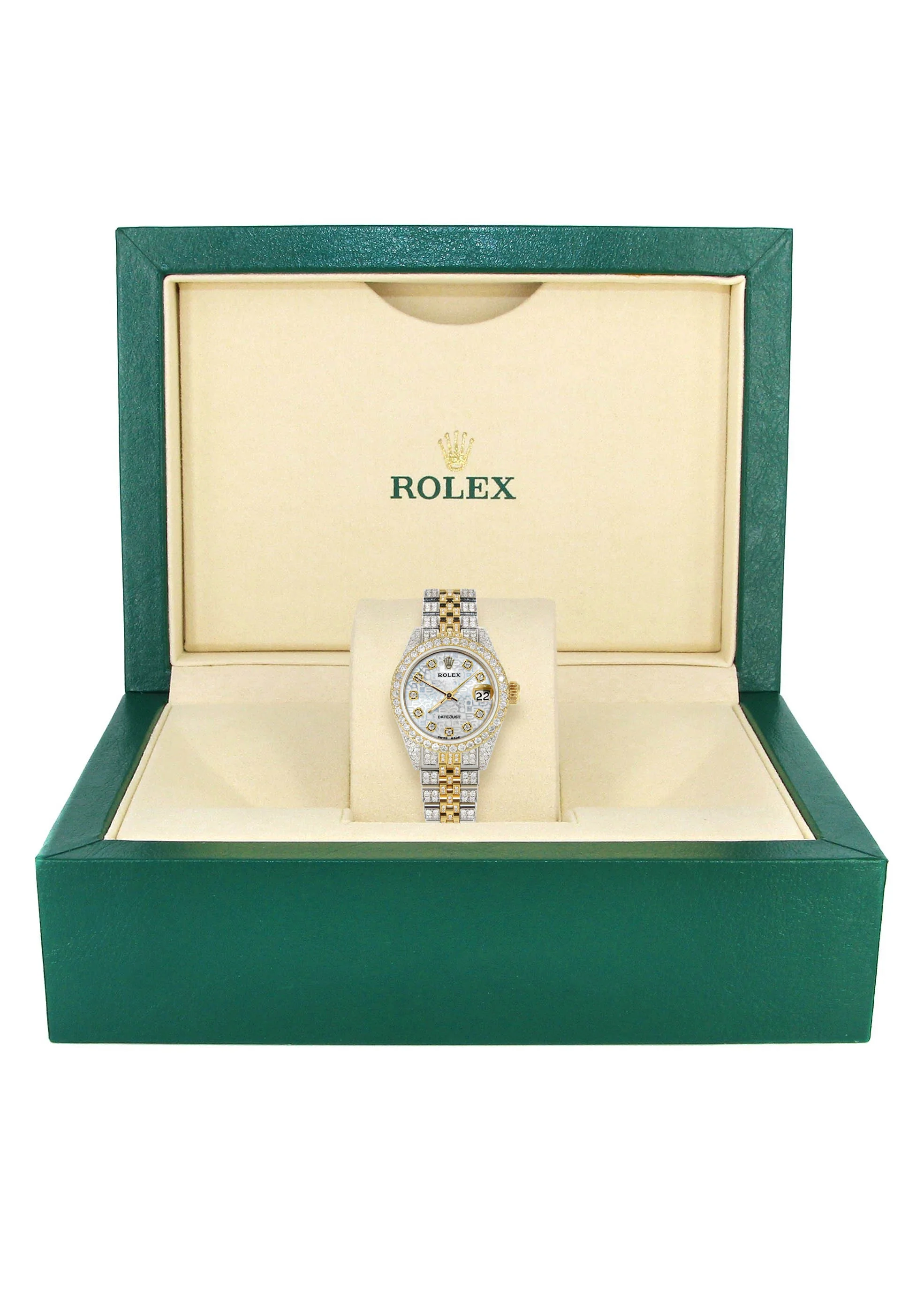 Womens Diamond Gold Rolex Watch | 26Mm | Texture Dial | Jubilee Band - Image 6