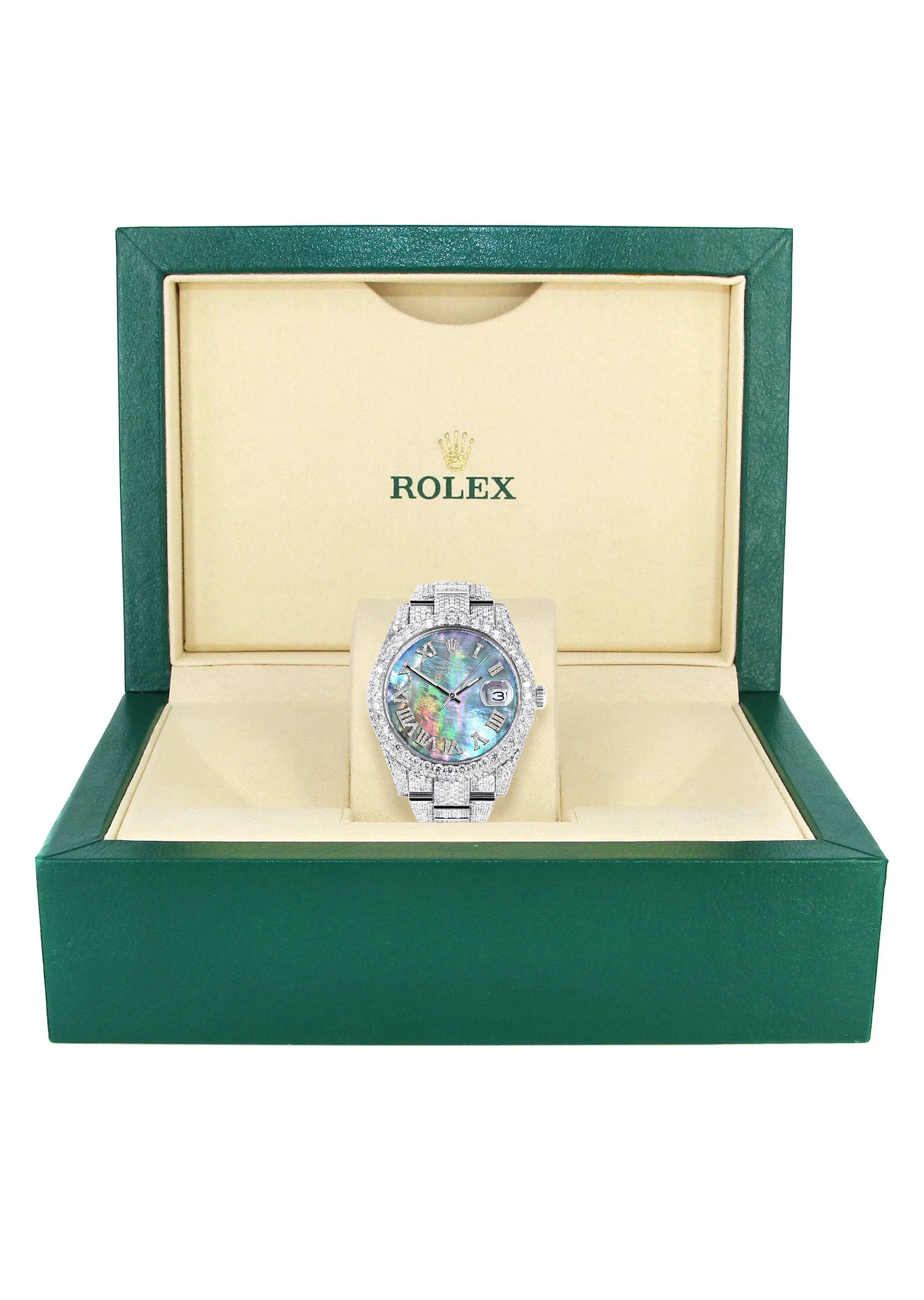 Womens Diamond Iced Out Rolex Datejust 41 | 25 Carats Of Diamonds | Abalone Mother of Pearl Dial | Two Row | Oyster Band - Image 5