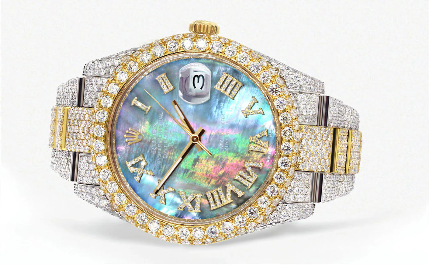 Womens Diamond Iced Out Rolex Datejust 41 | 25 Carats Of Diamonds | Abalone Mother Of Pearl Dial | Two Tone | Two Row | Oyster Band - Image 2