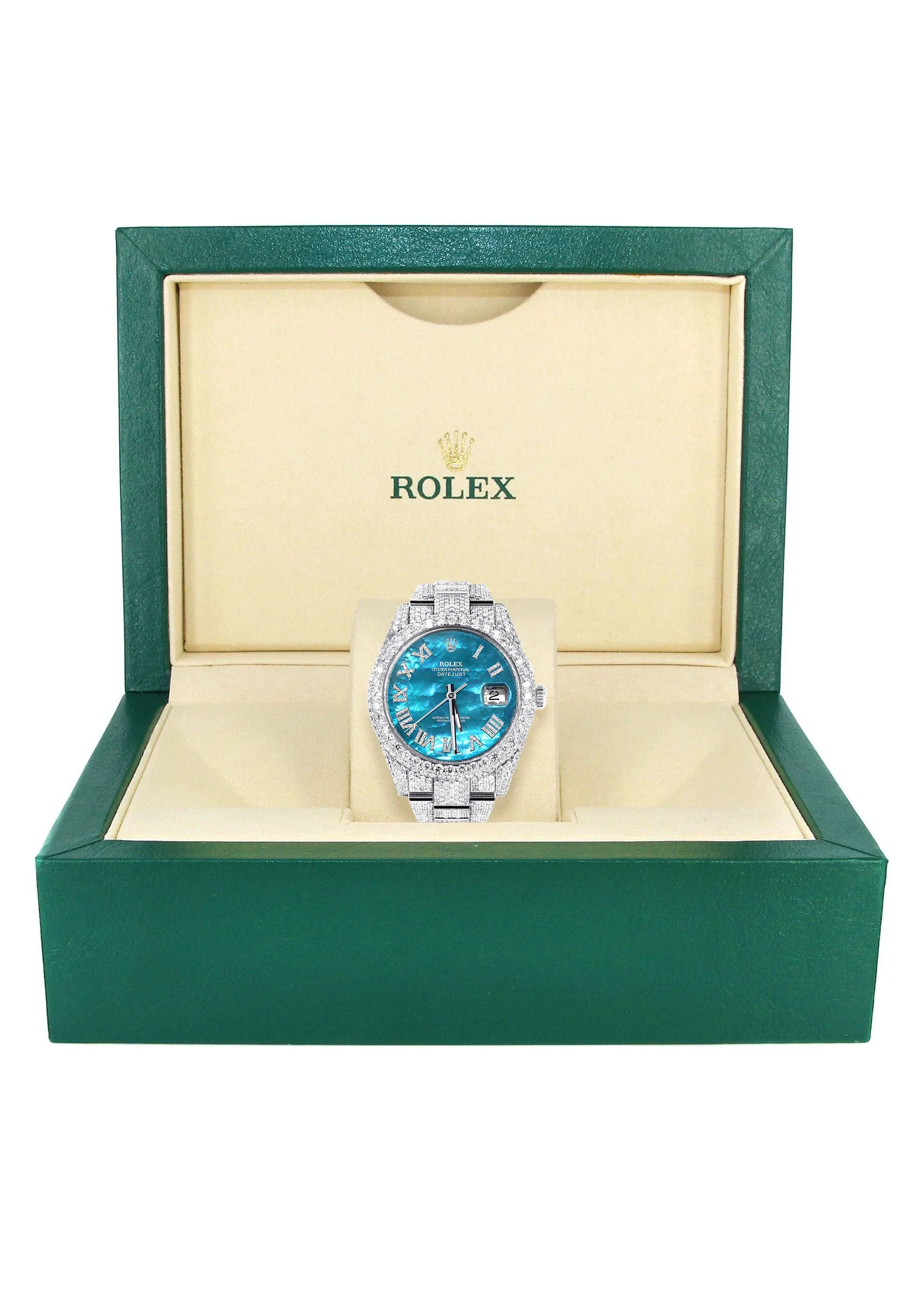 Womens Diamond Iced Out Rolex Datejust 41 | 25 Carats Of Diamonds | Aquamarine Mother of Pearl Dial | Two Row | Oyster Band - Image 5