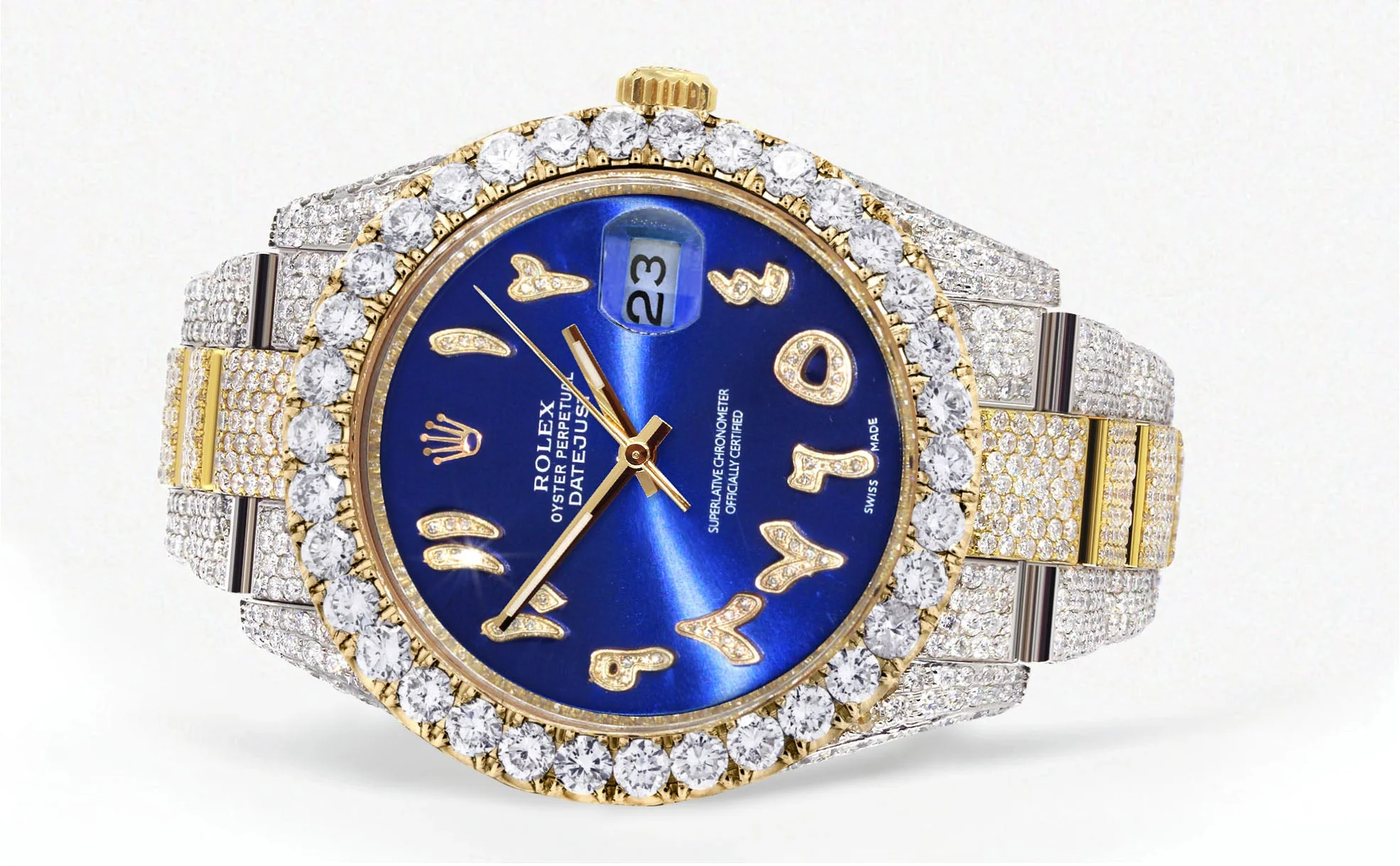Womens Diamond Iced Out Rolex Datejust 41 | 25 Carats Of Diamonds | Custom Blue Arabic Numeral Diamond Dial | Two Row | Oyster Band - Image 2