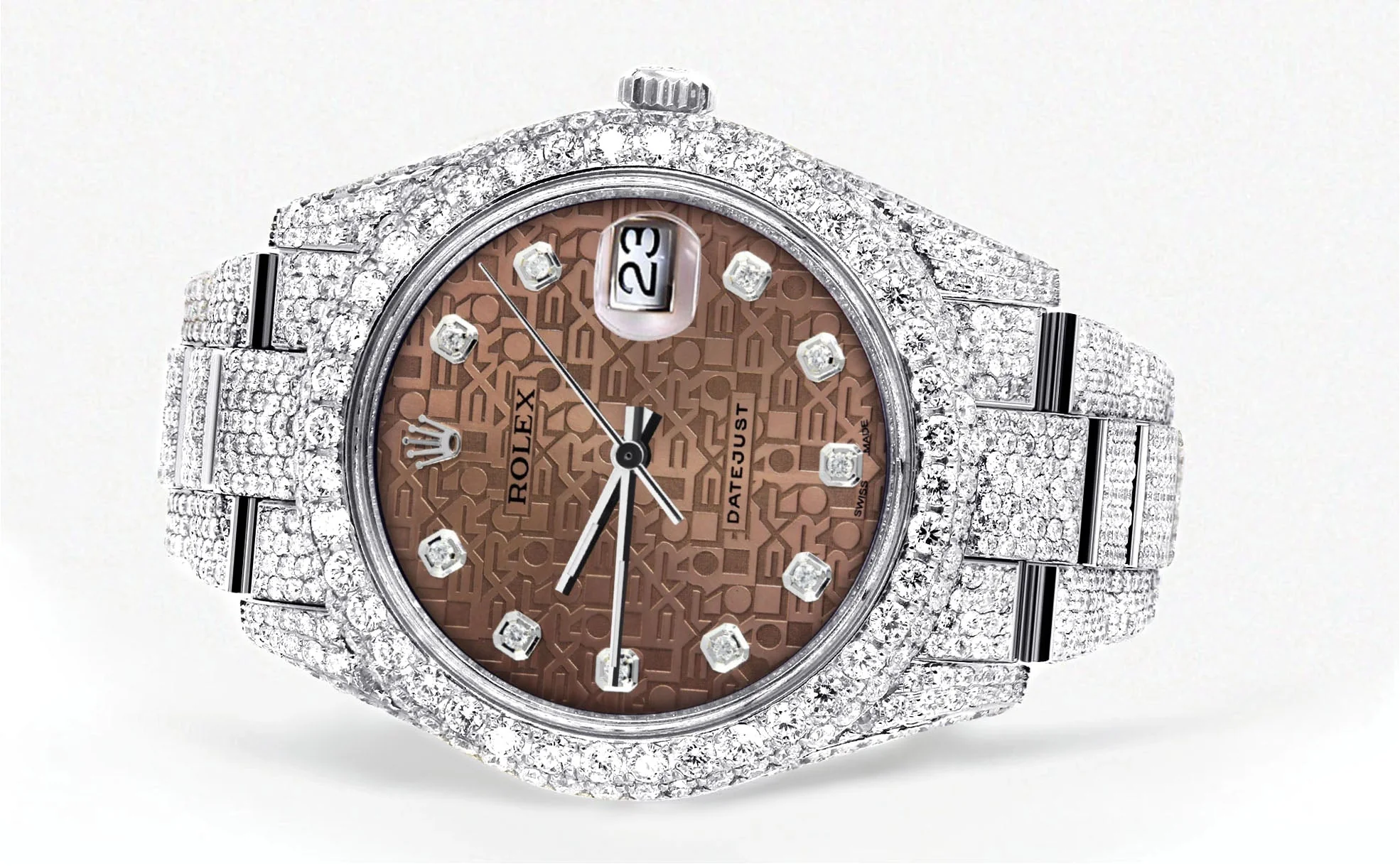 Womens Diamond Iced Out Rolex Datejust 41 | 25 Carats Of Diamonds | Custom Chocolate Jubilee Diamond Dial | Two Row | Oyster Band - Image 2