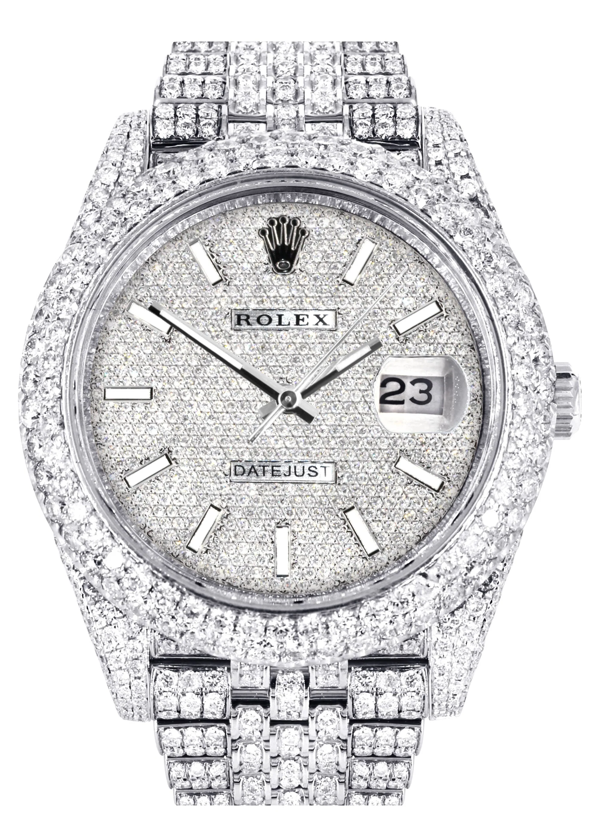 Womens Diamond Iced Out Rolex Datejust 41 | 25 Carats Of Diamonds | Custom Diamond Dial | Two Row | Jubilee Band