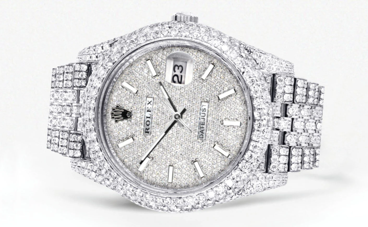 Womens Diamond Iced Out Rolex Datejust 41 | 25 Carats Of Diamonds | Custom Diamond Dial | Two Row | Jubilee Band - Image 2