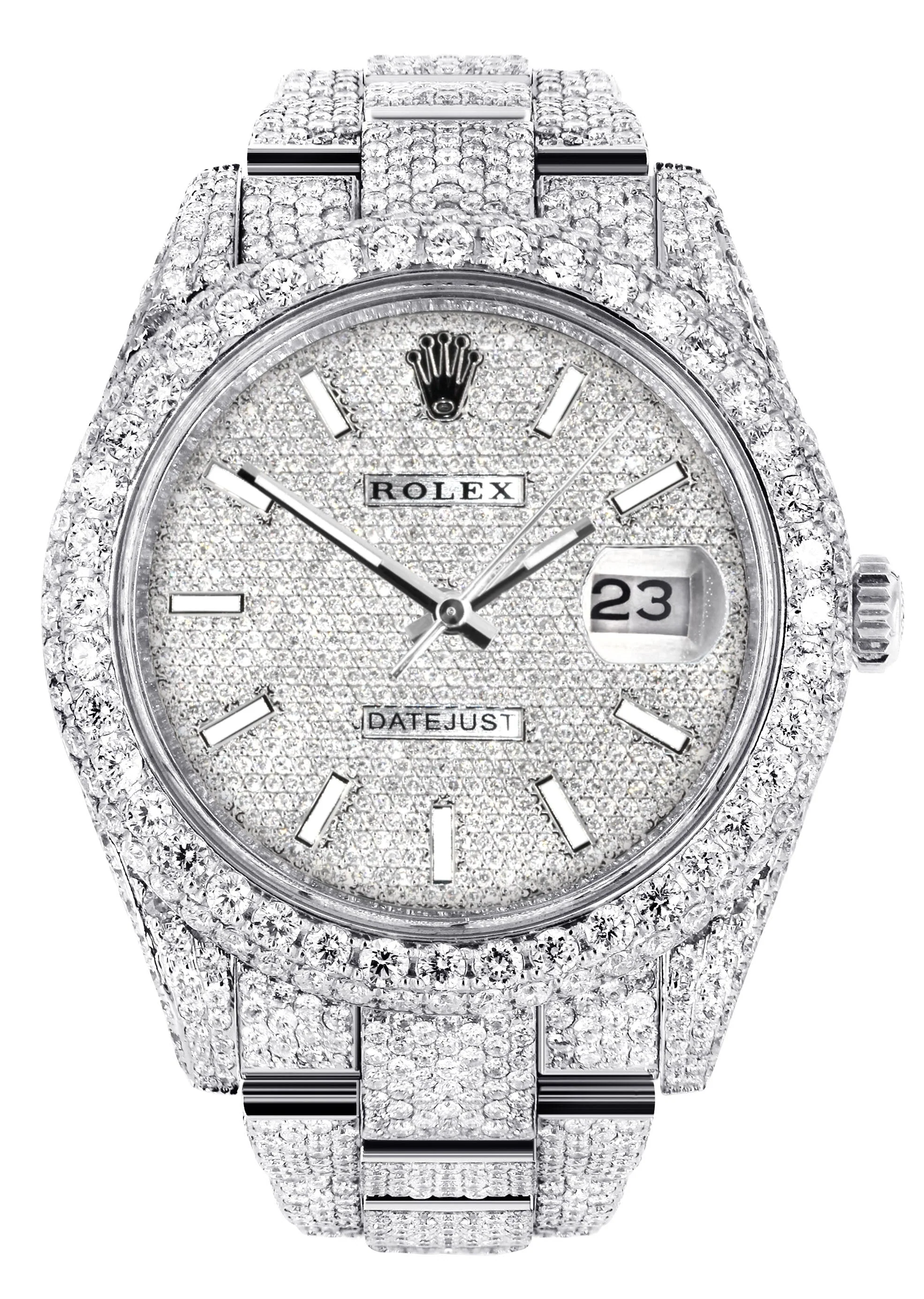 Womens Diamond Iced Out Rolex Datejust 41 | 25 Carats Of Diamonds | Custom Diamond Dial | Two Row | Oyster Band