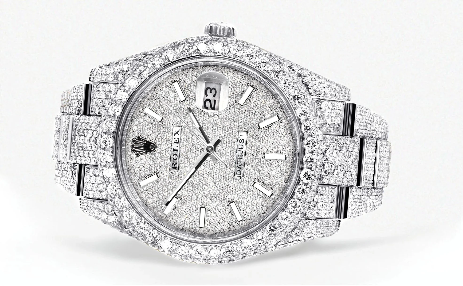 Womens Diamond Iced Out Rolex Datejust 41 | 25 Carats Of Diamonds | Custom Diamond Dial | Two Row | Oyster Band - Image 2