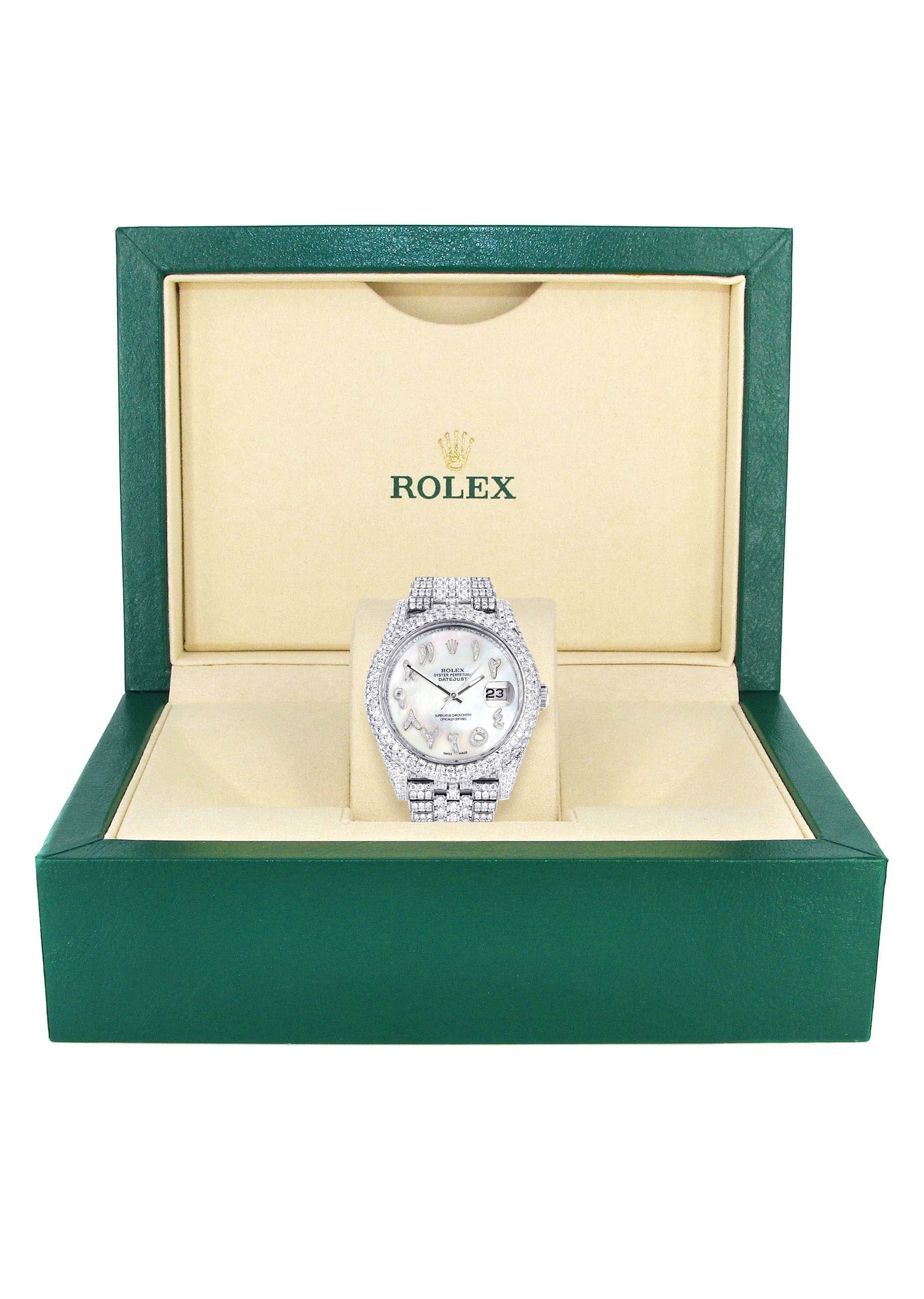 Womens Diamond Iced Out Rolex Datejust 41 | 25 Carats Of Diamonds | Custom Mother of Pearl Arabic Numeral Diamond Dial | Two Row | Jubilee Band - Image 5