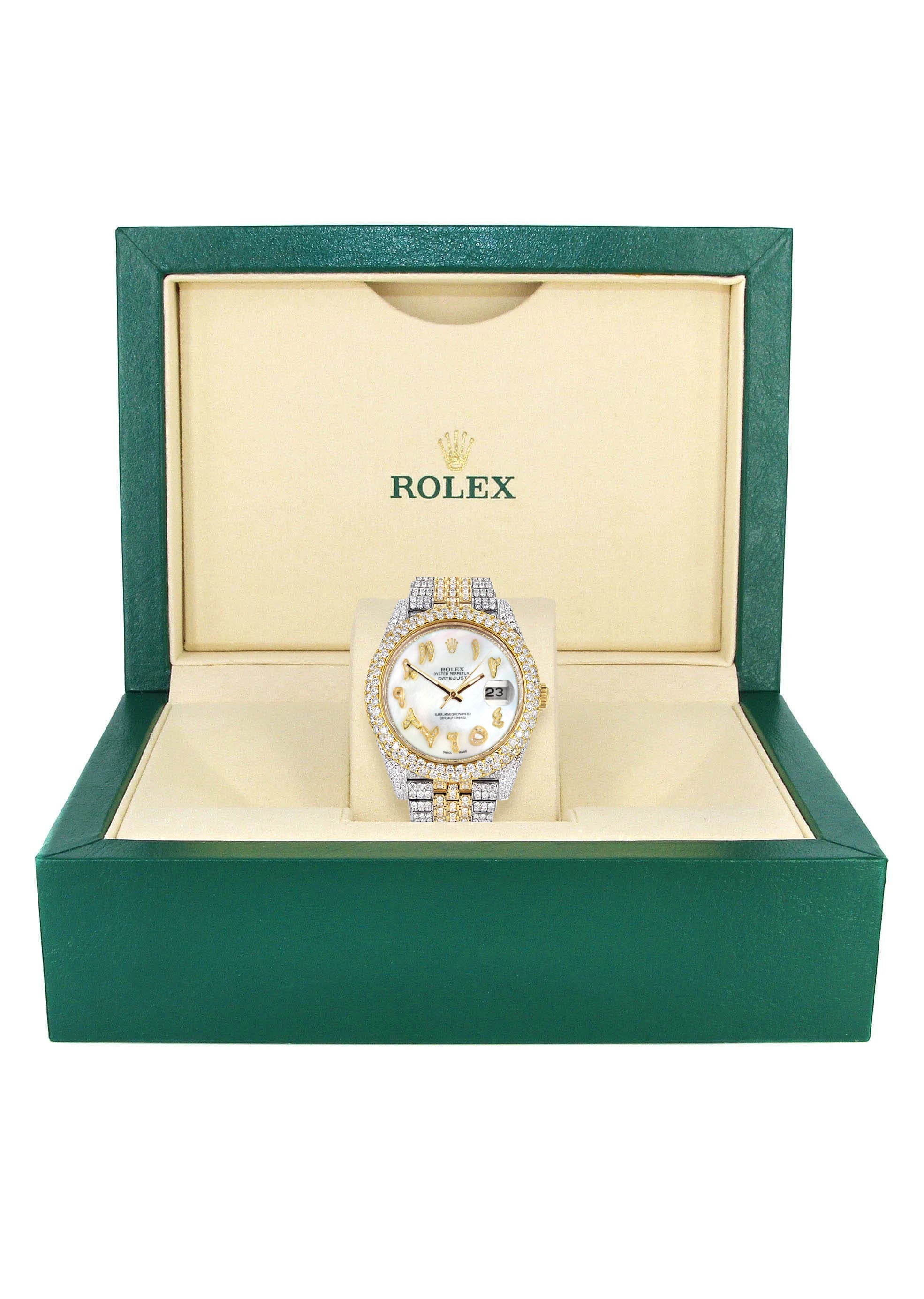 Womens Diamond Iced Out Rolex Datejust 41 | 25 Carats Of Diamonds | Custom Mother of Pearl Arabic Numeral Diamond Dial | Two Tone | Two Row | Jubilee Band - Image 5