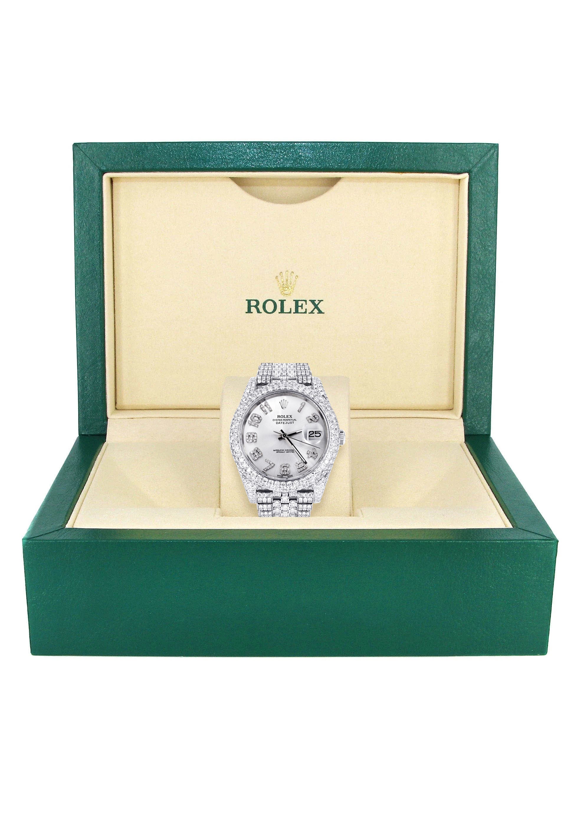 Womens Diamond Iced Out Rolex Datejust 41 | 25 Carats Of Diamonds | Custom Silver Diamond Dial | Two Row | Jubilee Band - Image 5