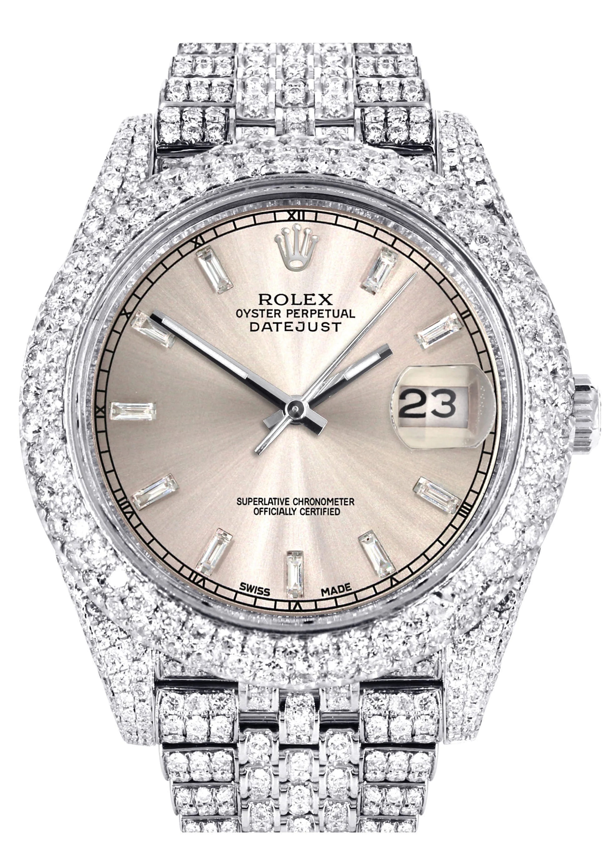Womens Diamond Iced Out Rolex Datejust 41 | 25 Carats Of Diamonds | Dawn Pink Diamond Dial | Two Row | Jubilee Band