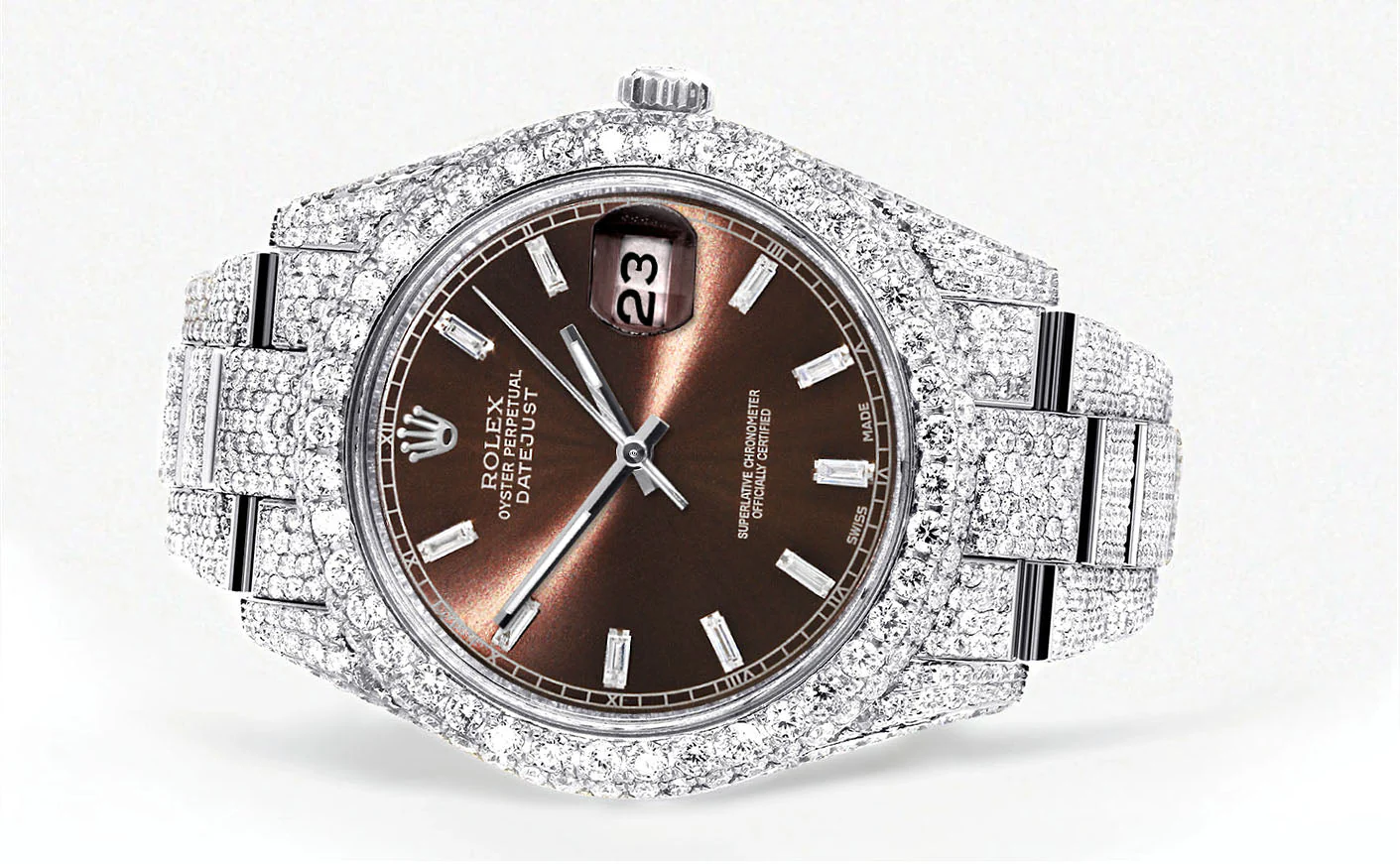 Womens Diamond Iced Out Rolex Datejust 41 | 25 Carats Of Diamonds | Morocco Brown Dial | Two Row | Oyster Band - Image 2