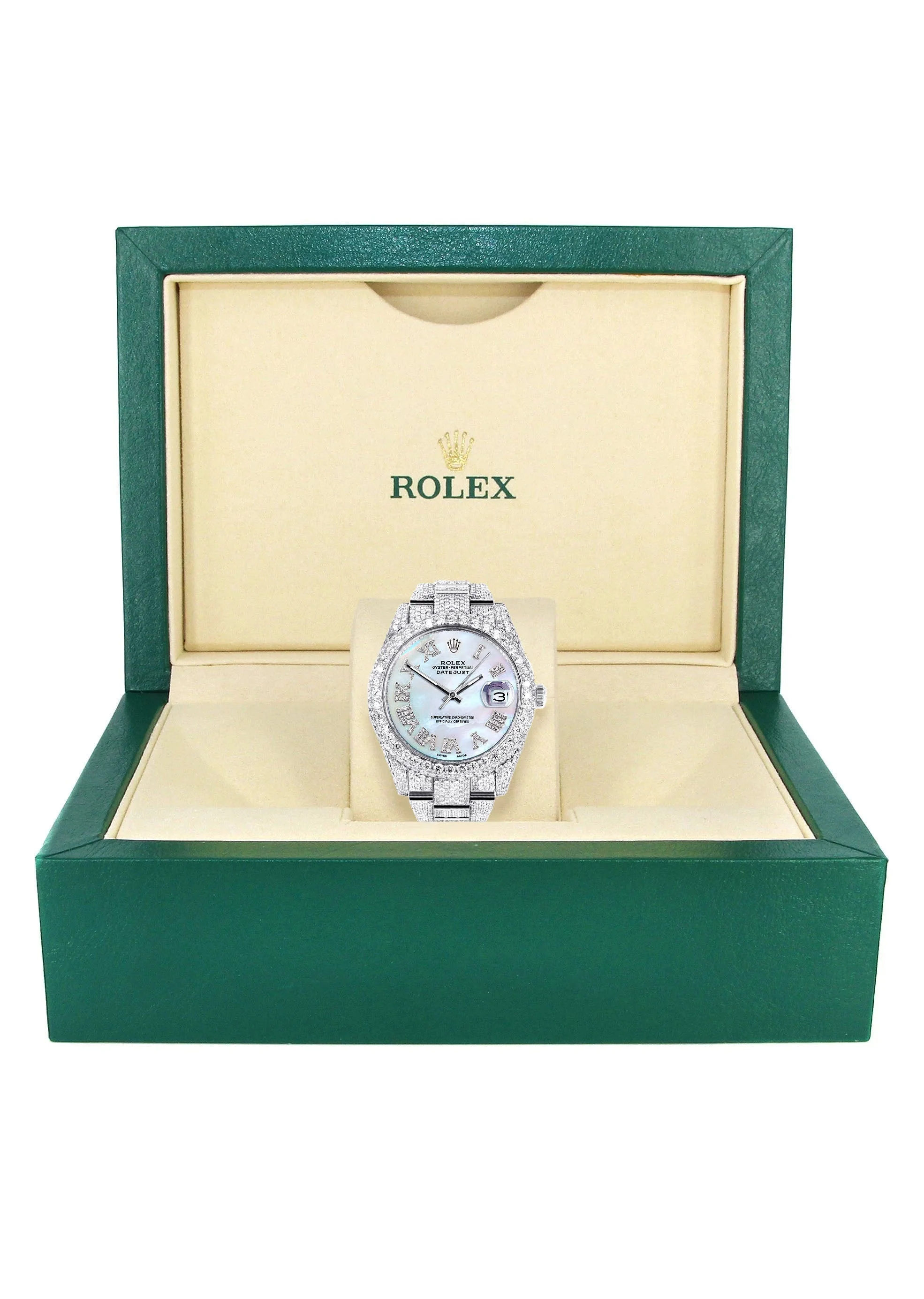 Womens Diamond Iced Out Rolex Datejust 41 | 25 Carats Of Diamonds | Mother of Pearl Dial | Two Row | Oyster Band - Image 3