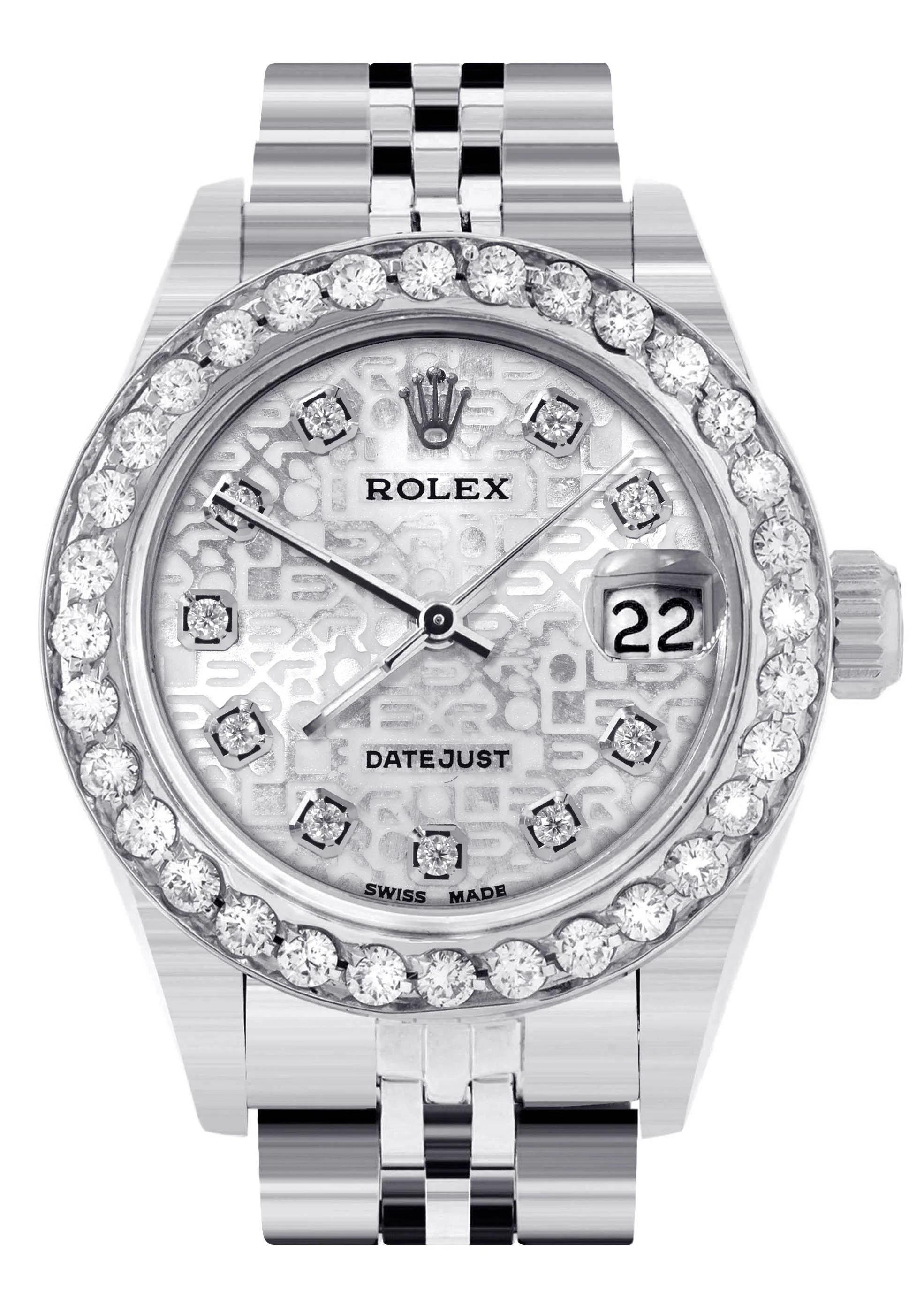 Womens Diamond Rolex Watch | 1 Carat Bezel | 26Mm | Texture Diamond Dial | Jubilee Band