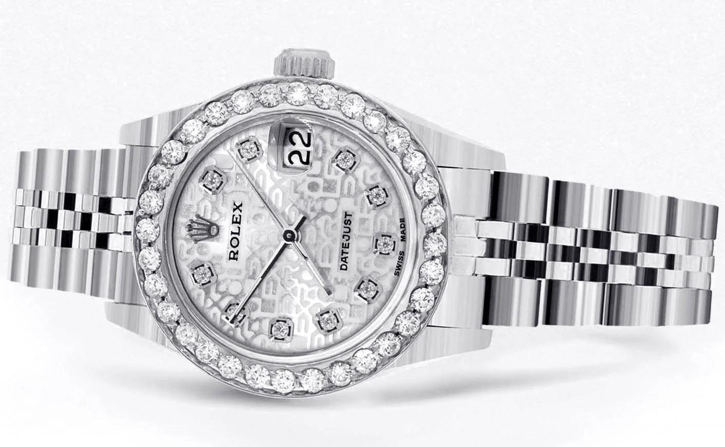 Womens Diamond Rolex Watch | 1 Carat Bezel | 26Mm | Texture Diamond Dial | Jubilee Band - Image 2