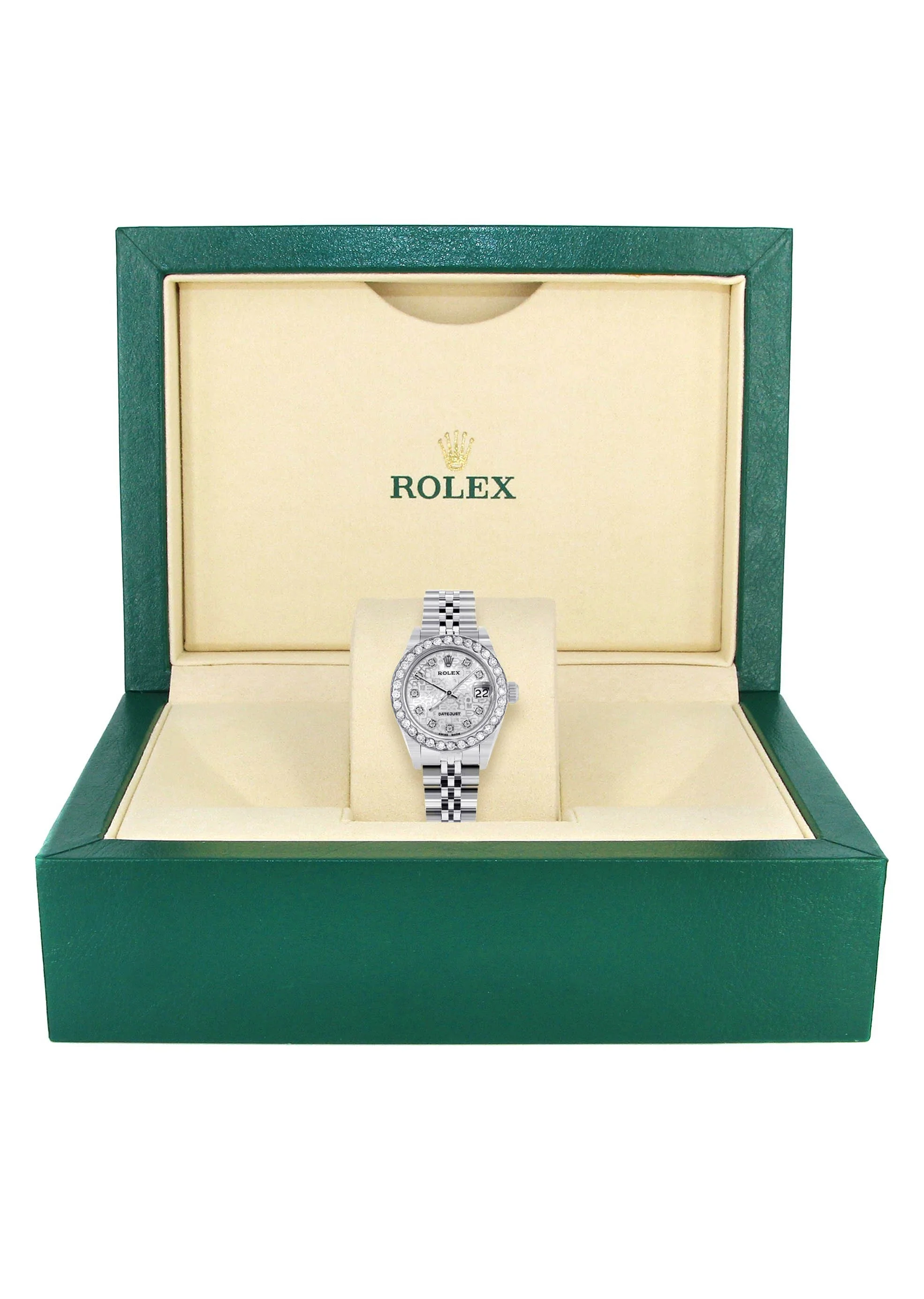 Womens Diamond Rolex Watch | 1 Carat Bezel | 26Mm | Texture Diamond Dial | Jubilee Band - Image 4