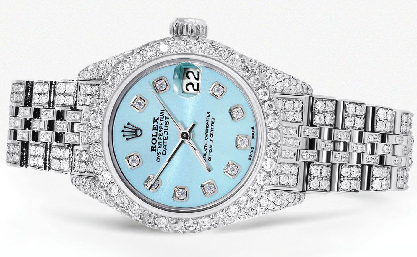 Womens Diamond Stainless Steel Rolex Watch | 26Mm | Light Blue Dial | Jubilee Band - Image 2