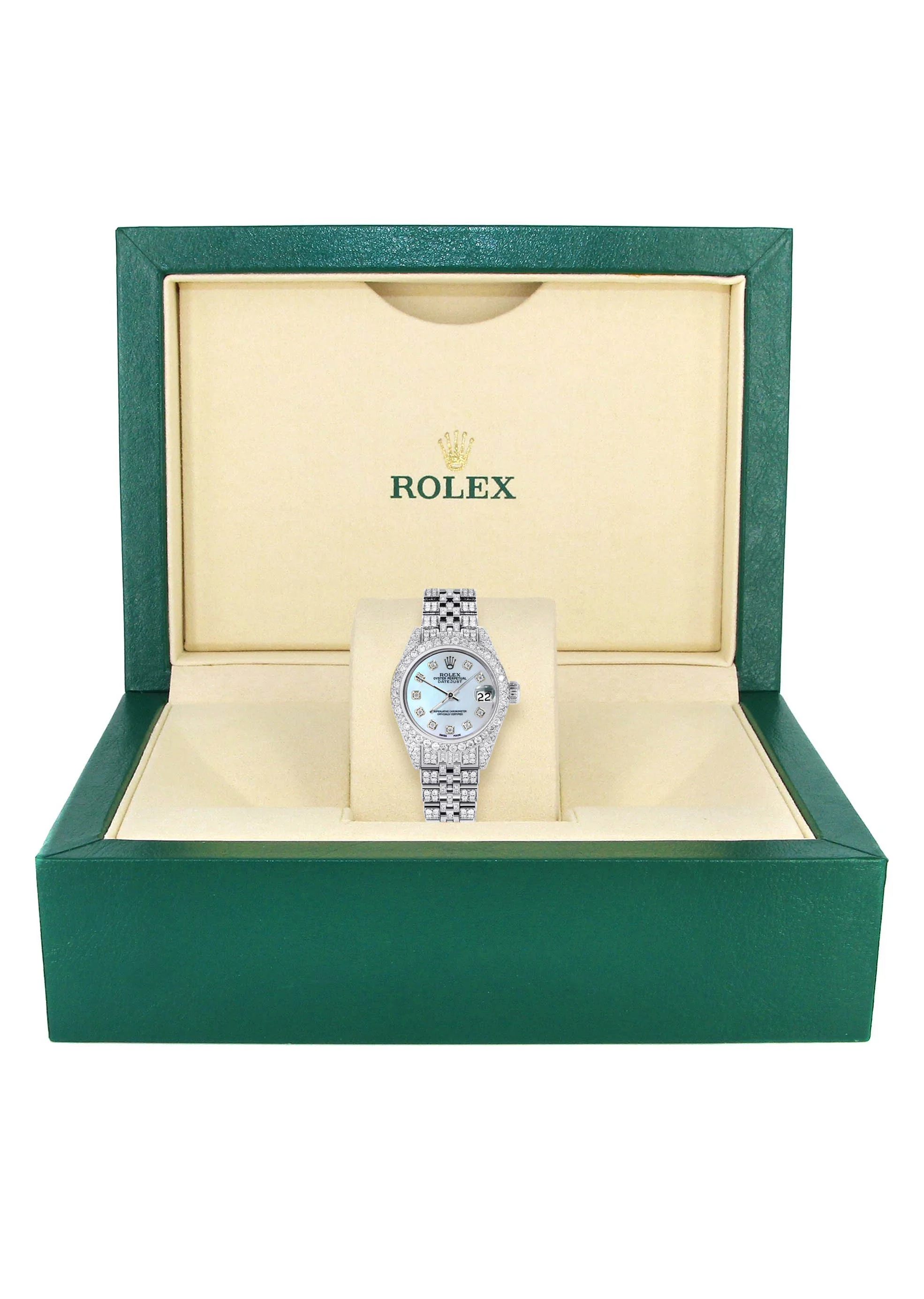 Womens Diamond Stainless Steel Rolex Watch | 26Mm | Light Blue Mother Of Pearl Dial | Jubilee Band - Image 6