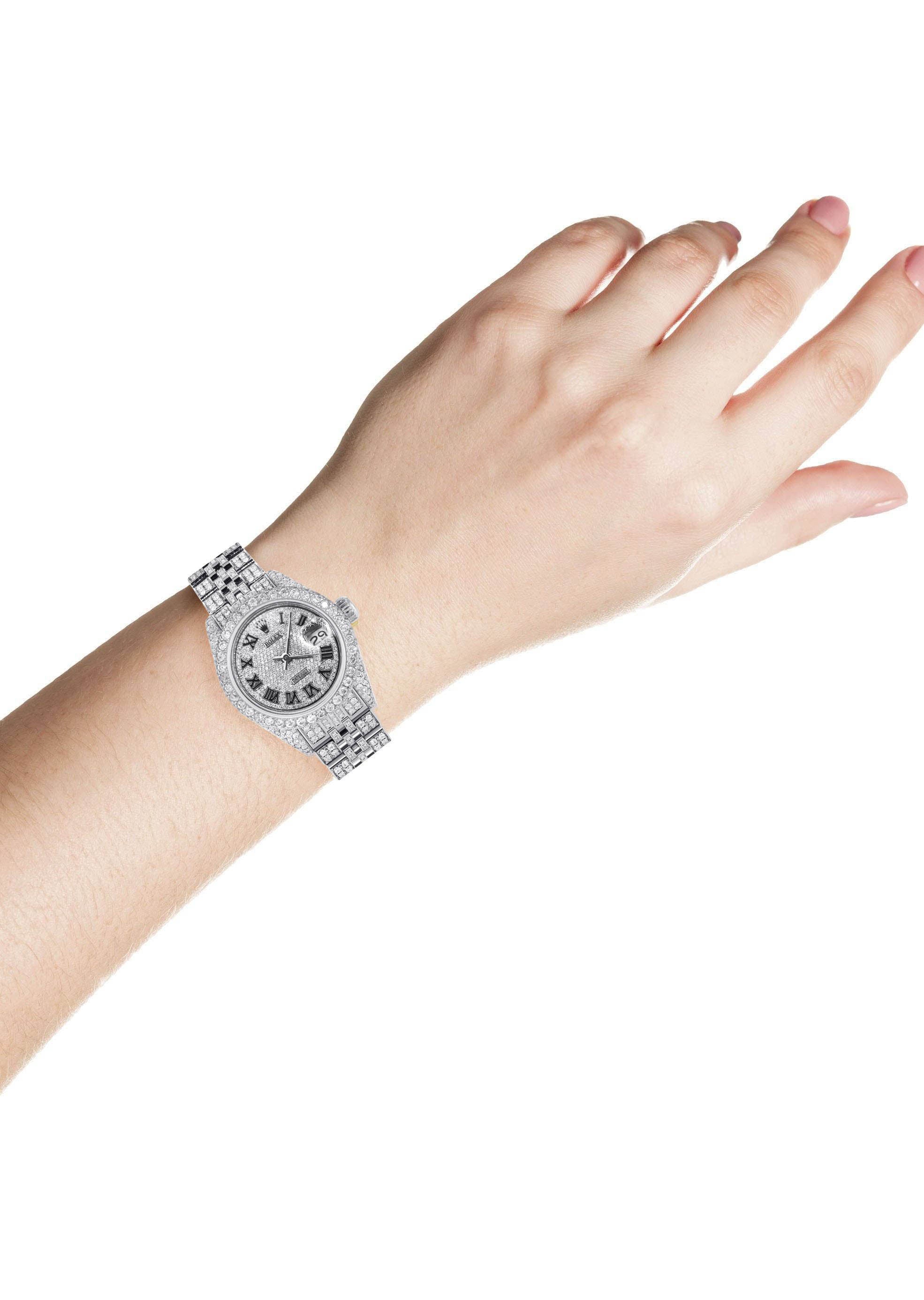 Womens Diamond Stainless Steel Rolex Watch | 26Mm | Diamond Roman Numeral Dial | Jubilee Band - Image 3