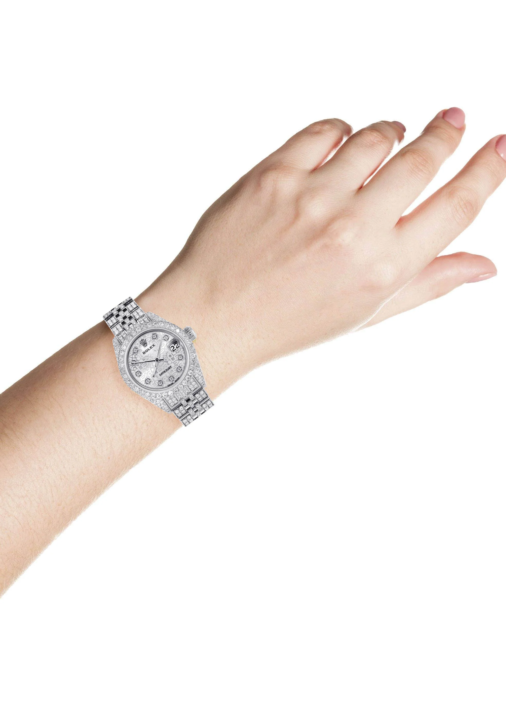 Womens Diamond Stainless Steel Rolex Watch | 26Mm | Texture Dial | Jubilee Band - Image 3