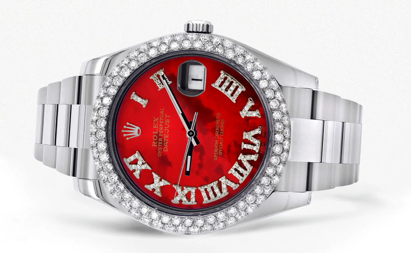Womens Rolex Datejust II Watch | 41 MM | Red Pearl Roman Numeral Dial | Two Row | Oyster Band - Image 2