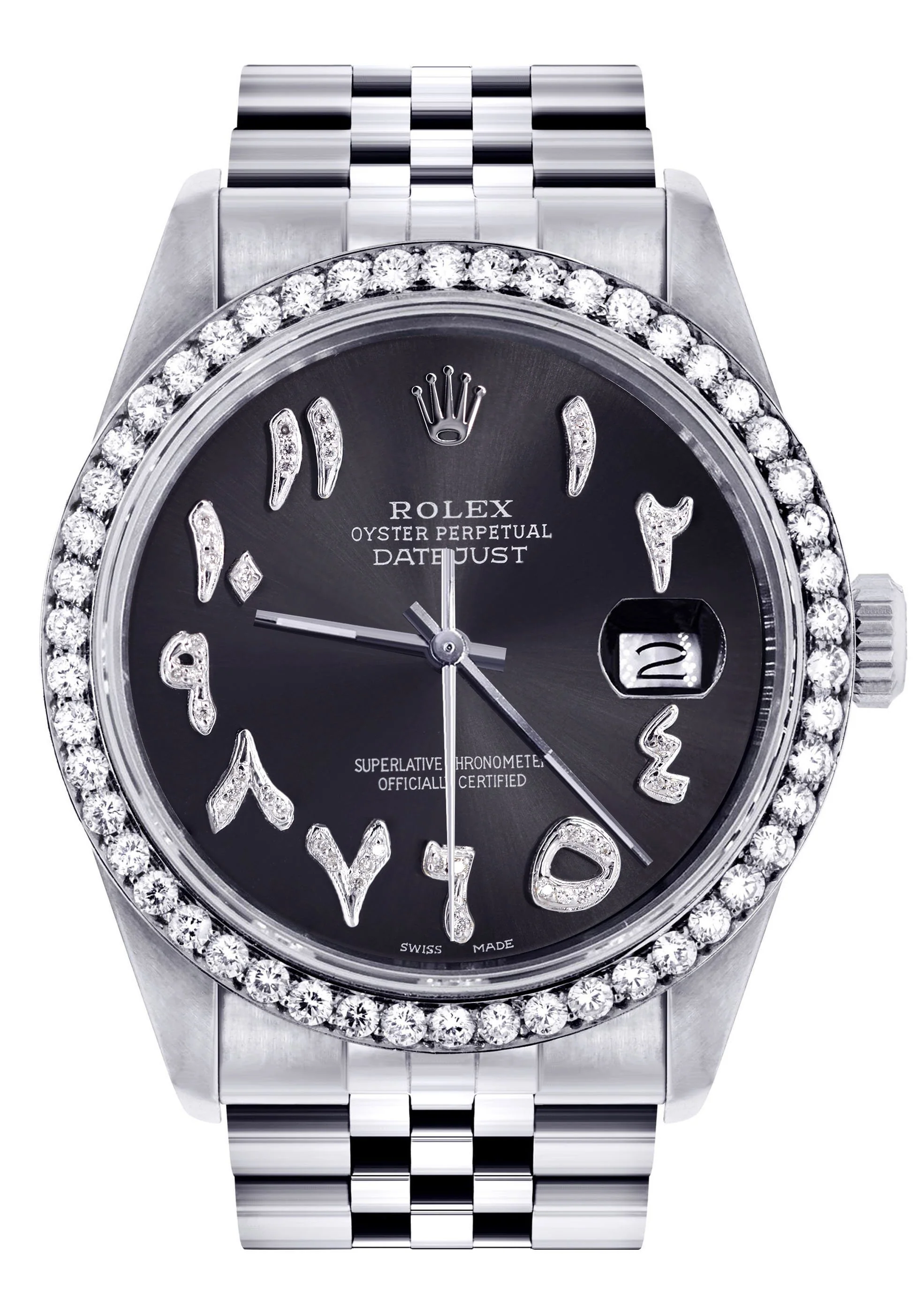 Womens Rolex Datejust Watch 16200 | 36 MM | Custom Arabic Diamond Dial | Jubilee Band | Diamond Bezel