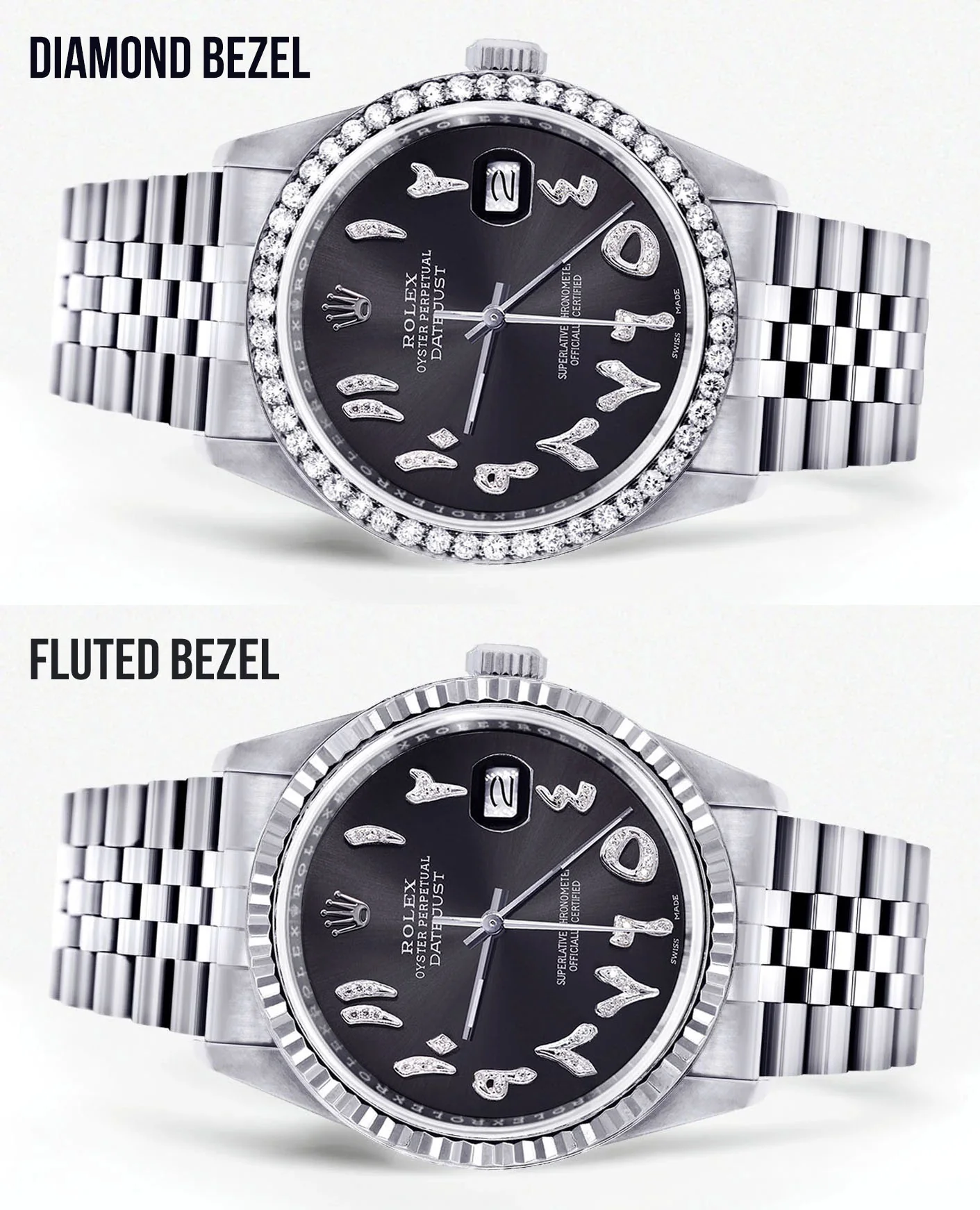 Womens Rolex Datejust Watch 16200 | 36 MM | Custom Arabic Diamond Dial | Jubilee Band | Diamond Bezel - Image 2