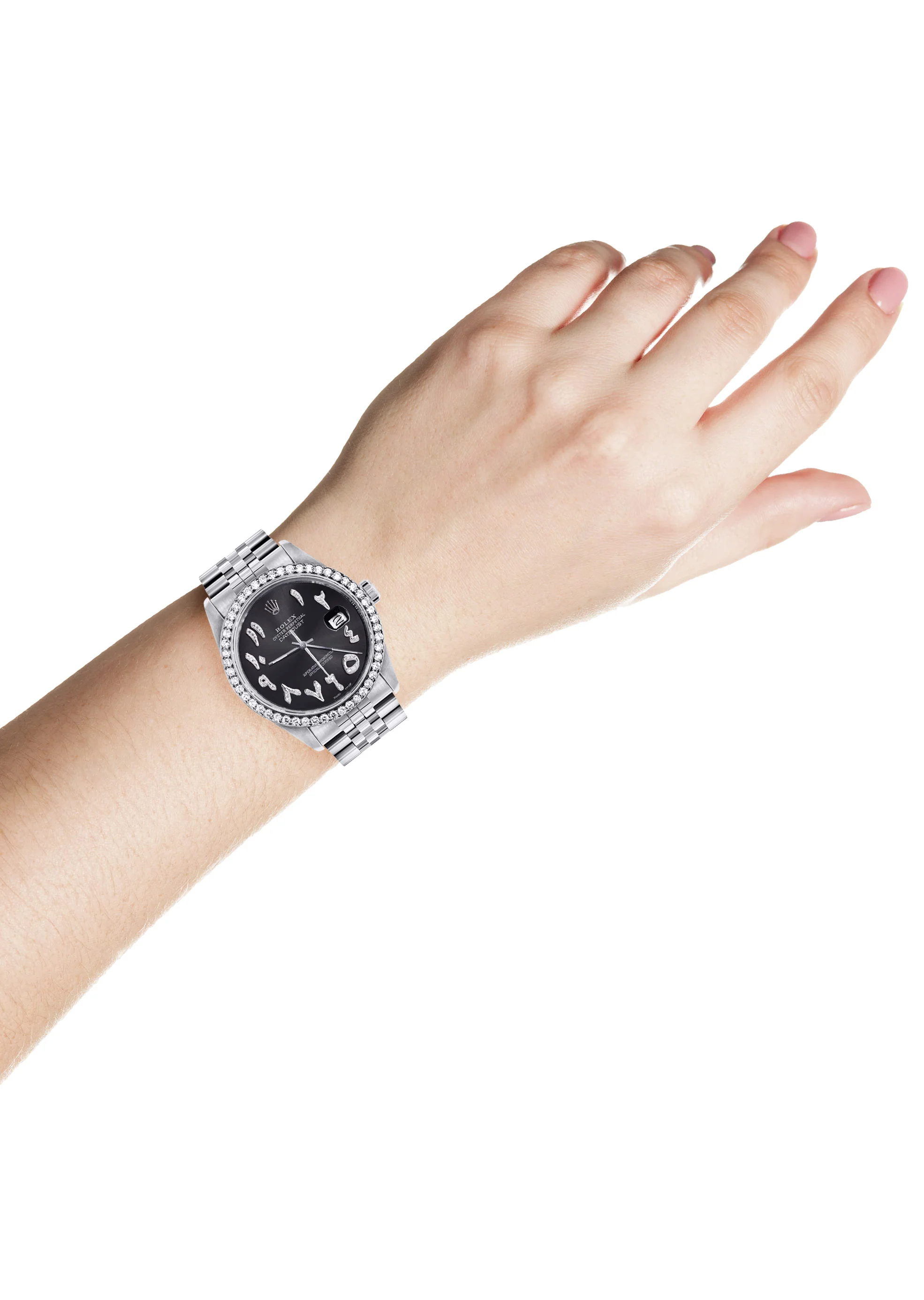 Womens Rolex Datejust Watch 16200 | 36 MM | Custom Arabic Diamond Dial | Jubilee Band | Diamond Bezel - Image 4