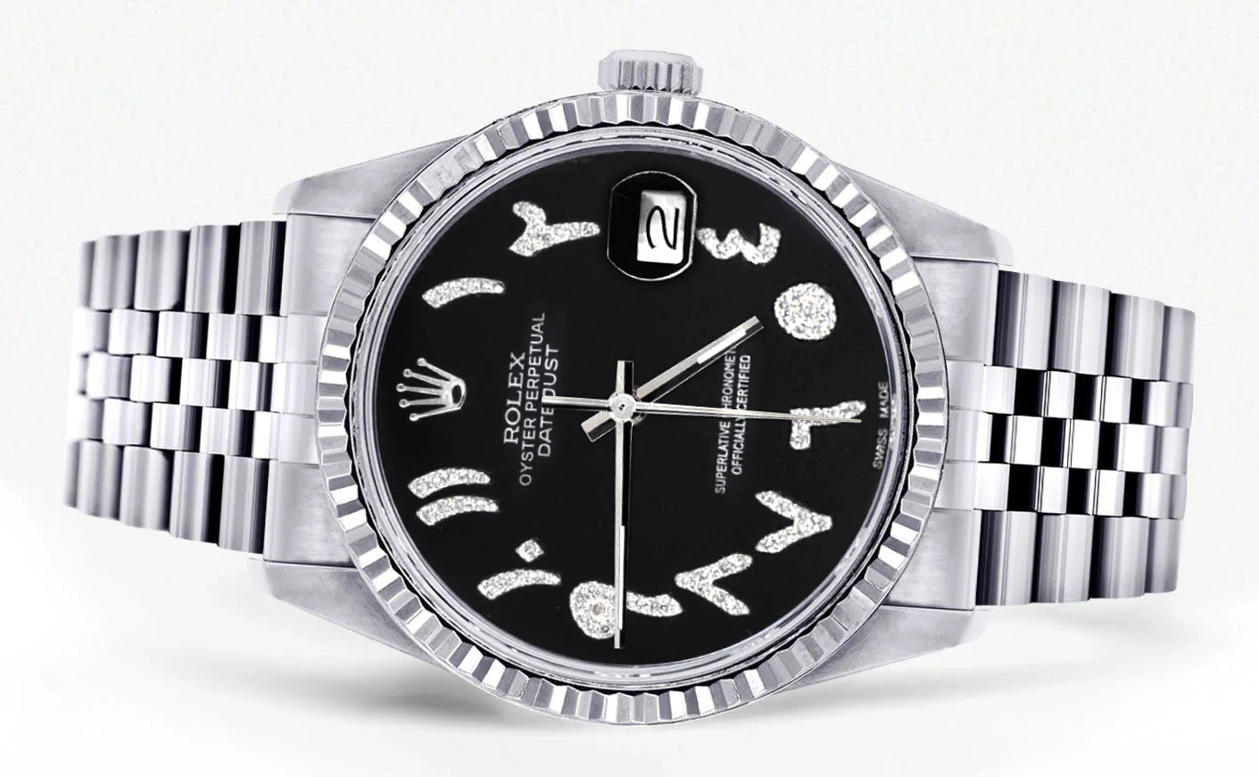 Womens Rolex Datejust Watch 16200 | Fluted Bezel | 36Mm | Black Arabic Dial | Fluted Bezel | Jubilee Band - Image 2