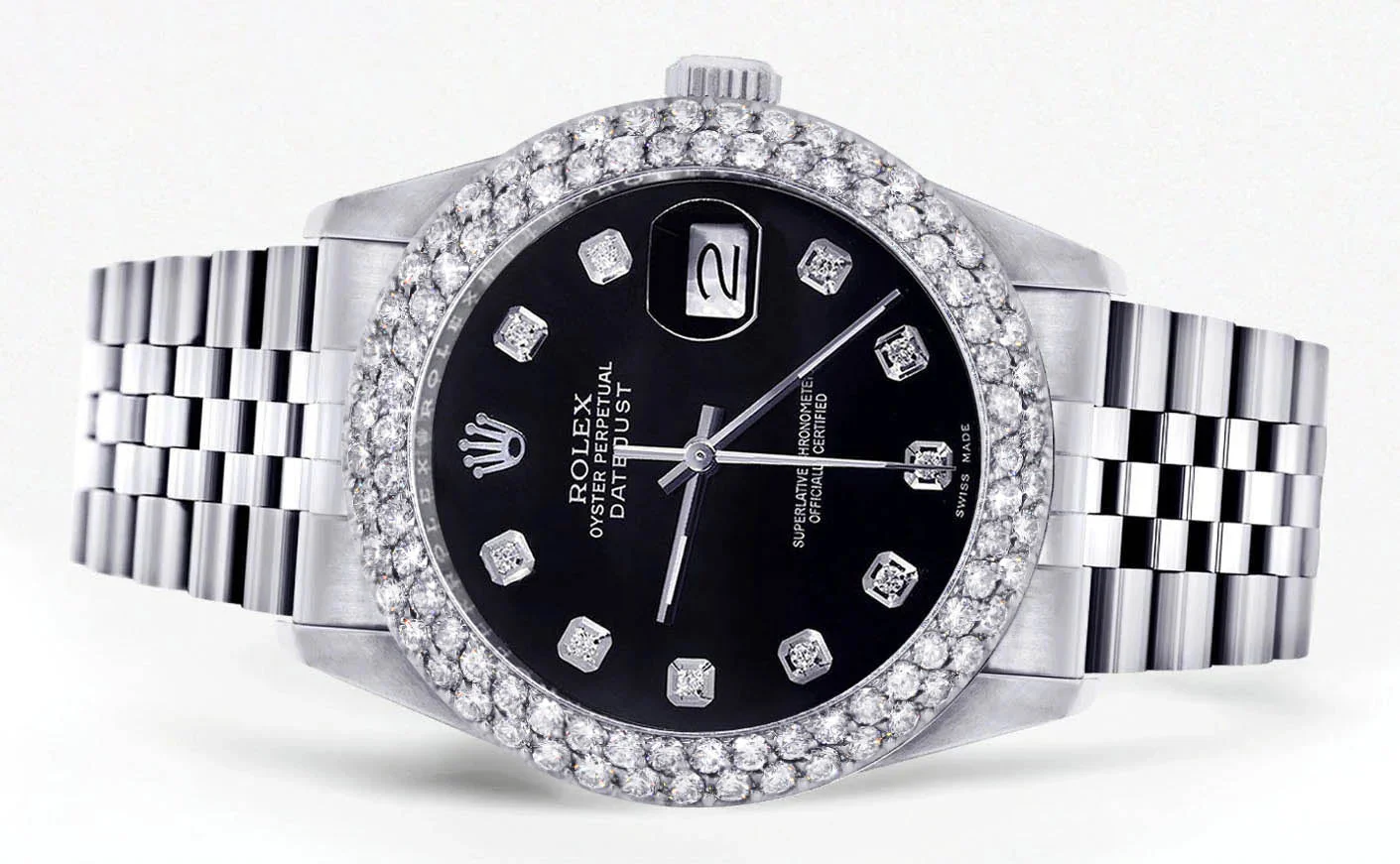 Womens Rolex Datejust Watch 16200 | 36Mm | Black Dial | Two Row 4.25 Carat Bezel | Jubilee Band - Image 2