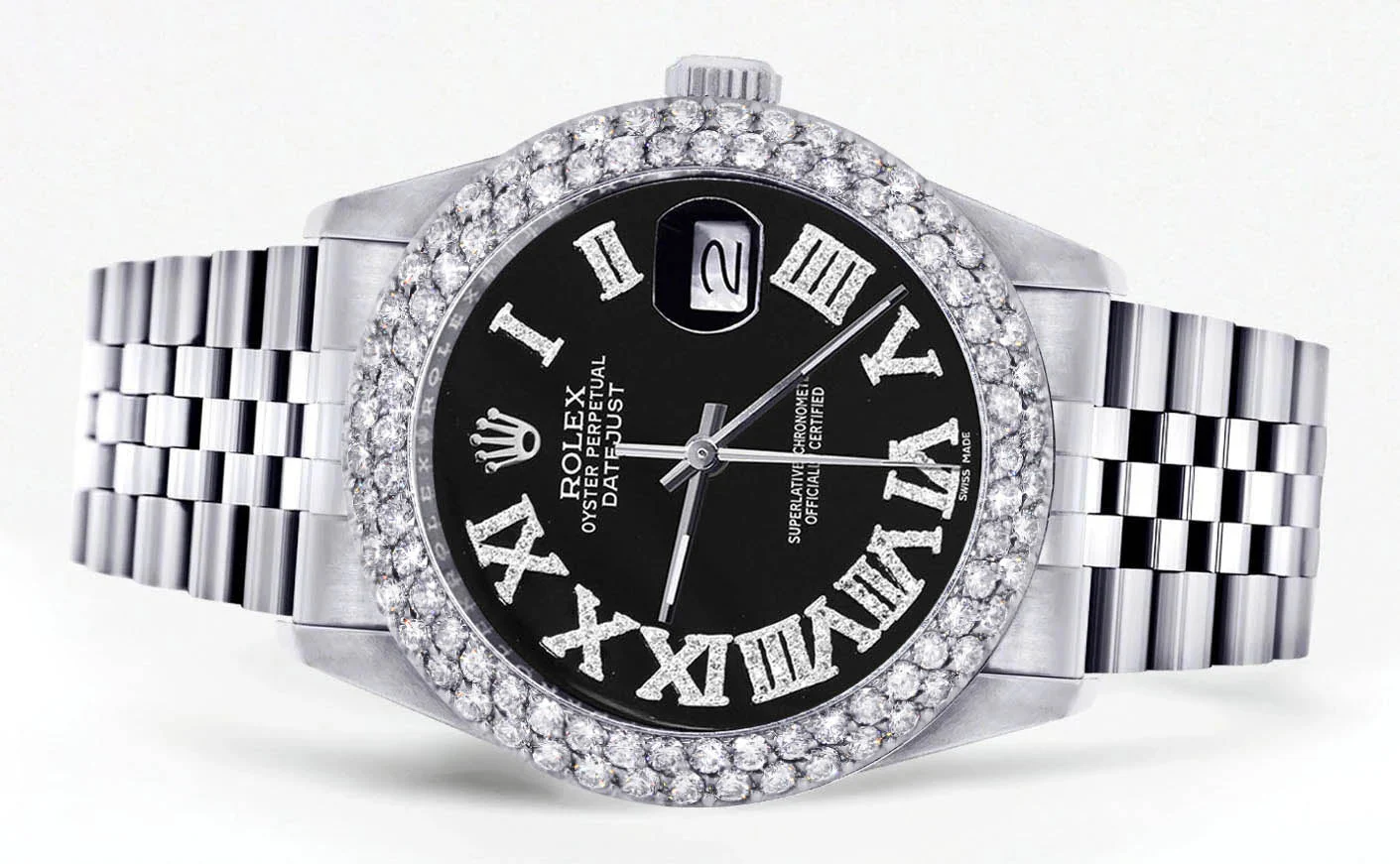 Womens Rolex Datejust Watch 16200 | 36Mm | Black Roman Numeral Dial | Two Row 4.25 Carat Bezel | Jubilee Band - Image 2