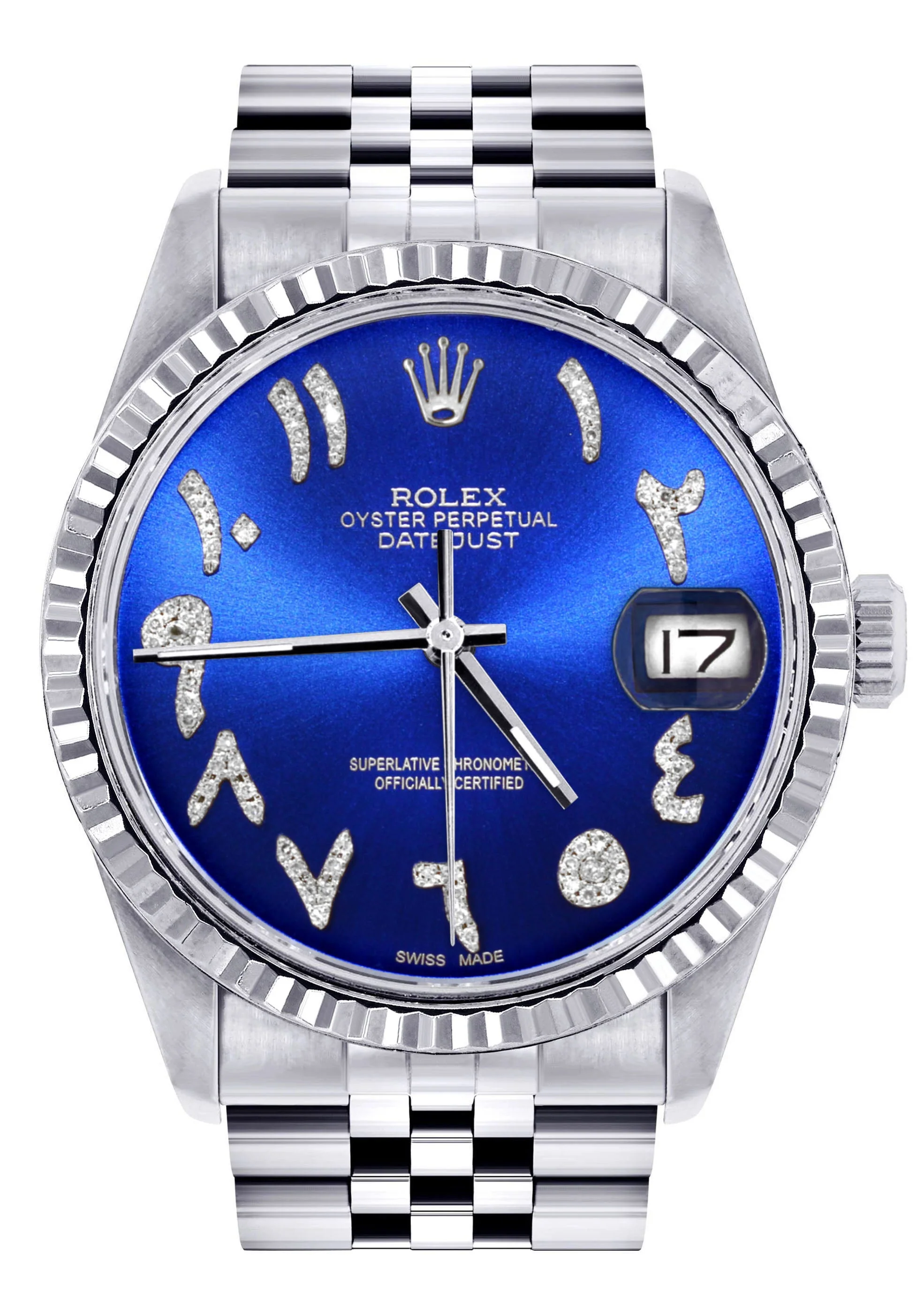 Womens Rolex Datejust Watch 16200 | Fluted Bezel | 36Mm | Blue Arabic Dial | Fluted Bezel | Jubilee Band