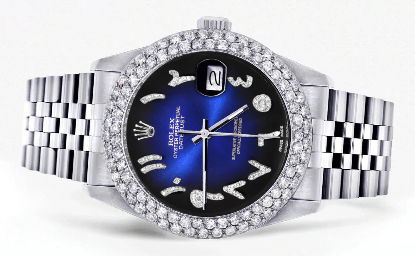 Womens Rolex Datejust Watch 16200 | 36Mm | Blue Black Arabic Diamond Dial | Two Row 4.25 Carat Bezel | Jubilee Band - Image 2