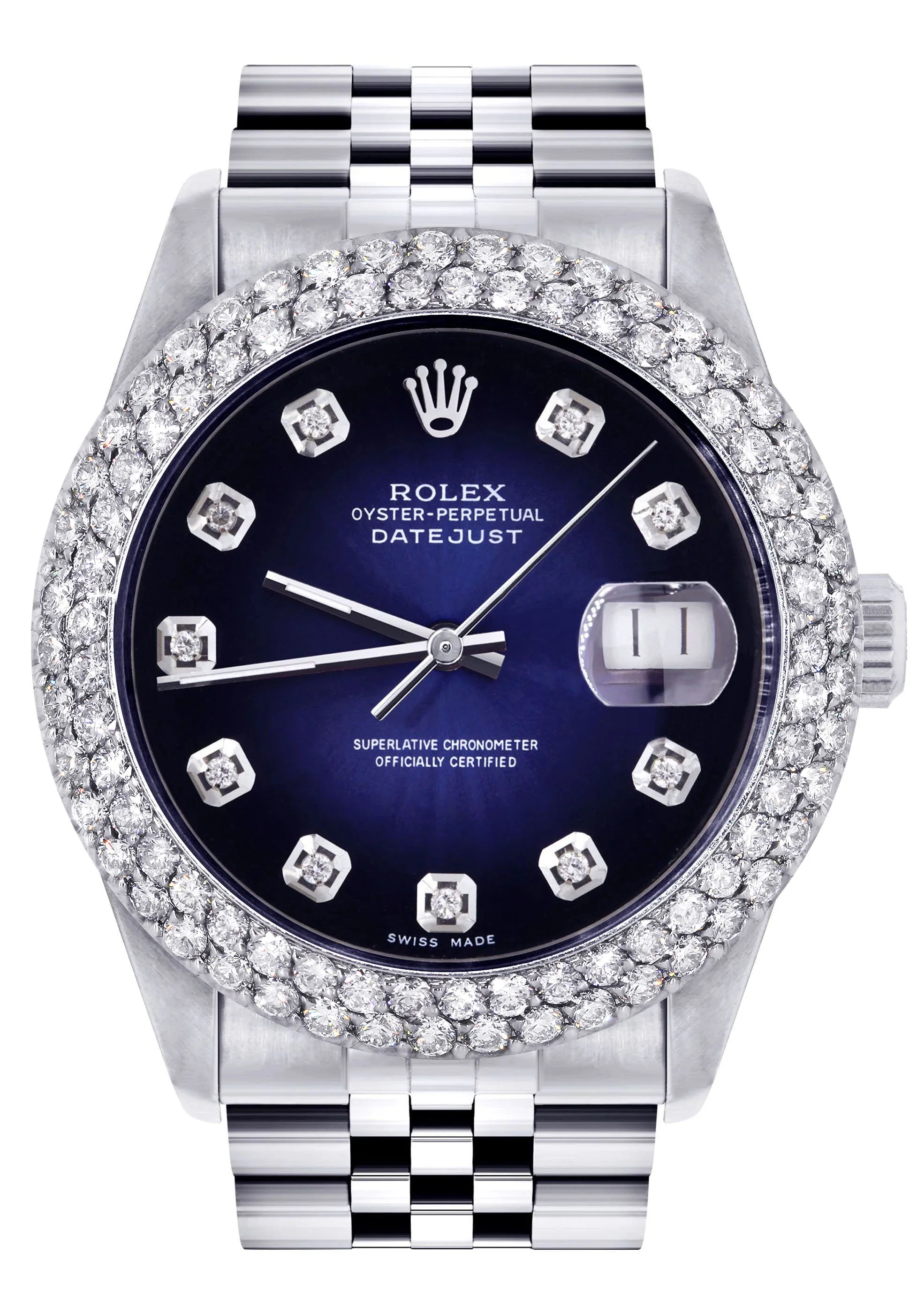Womens Rolex Datejust Watch 16200 | 36Mm | Blue Black Dial | Two Row 4.25 Carat Bezel | Jubilee Band