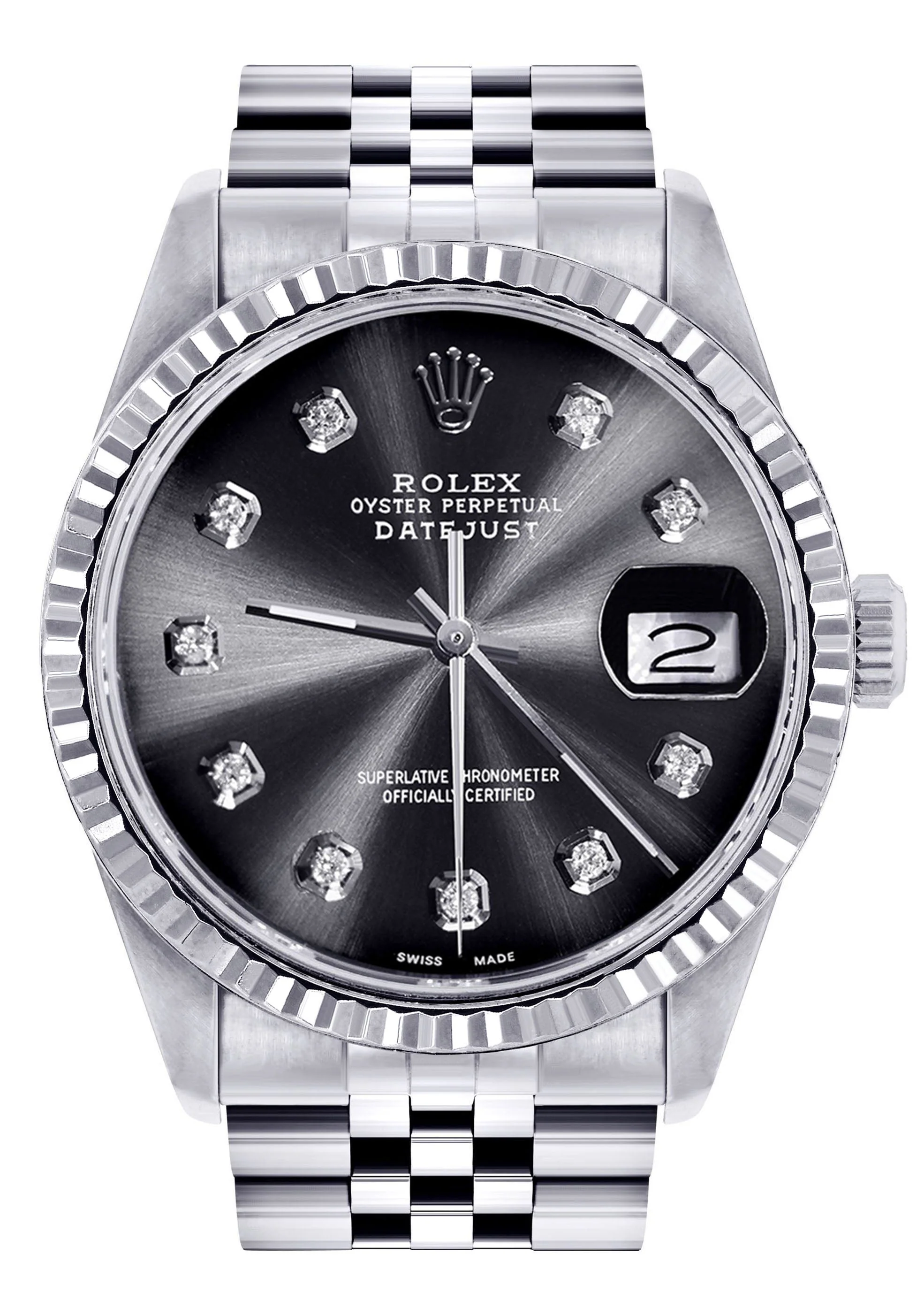 Womens Rolex Datejust Watch 16200 | Fluted Bezel | 36Mm | Chrome Dial | Fluted Bezel | Jubilee Band