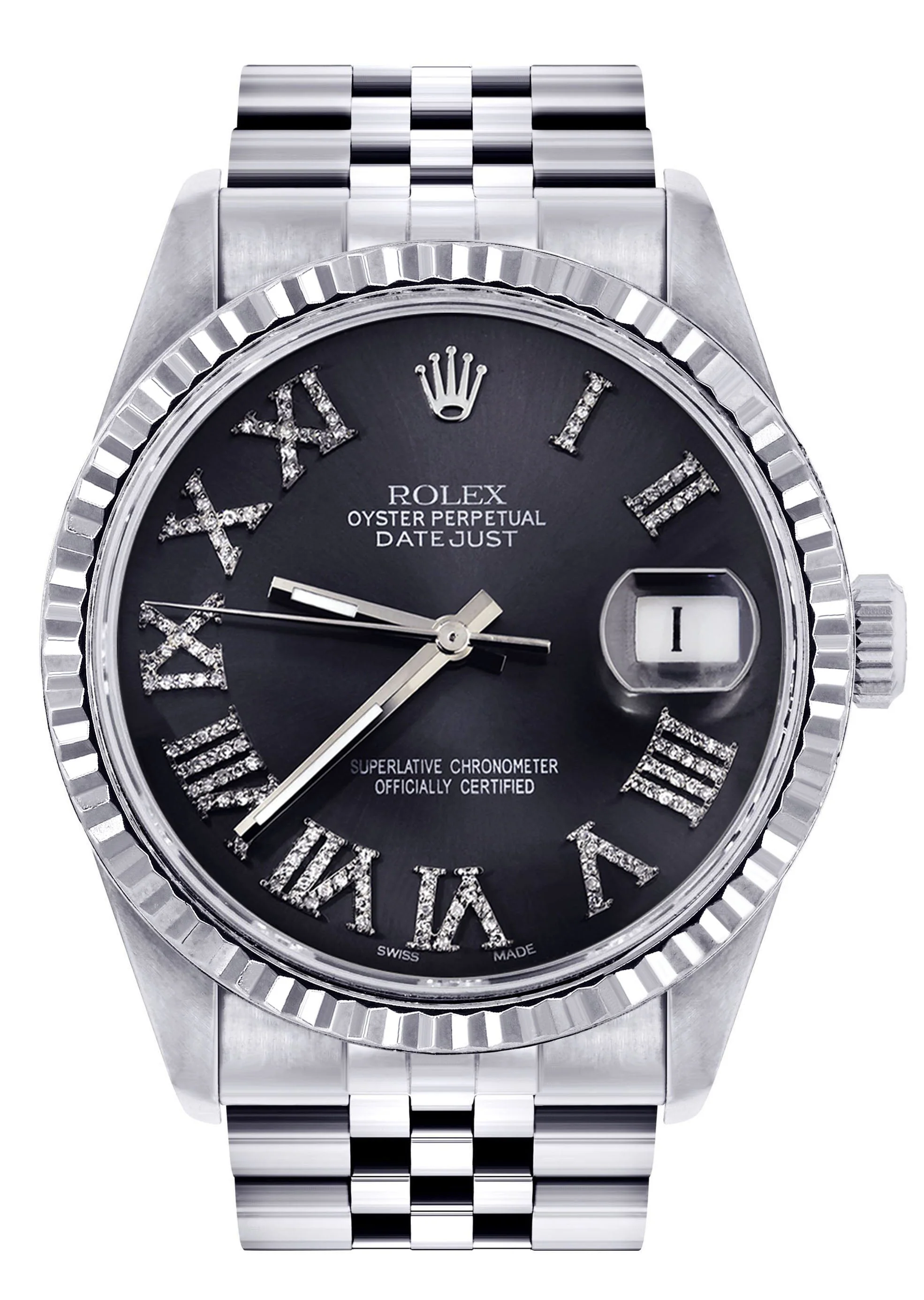 Womens Rolex Datejust Watch 16200 | Fluted Bezel | 36Mm | Chrome Roman Numeral Dial | Fluted Bezel | Jubilee Band
