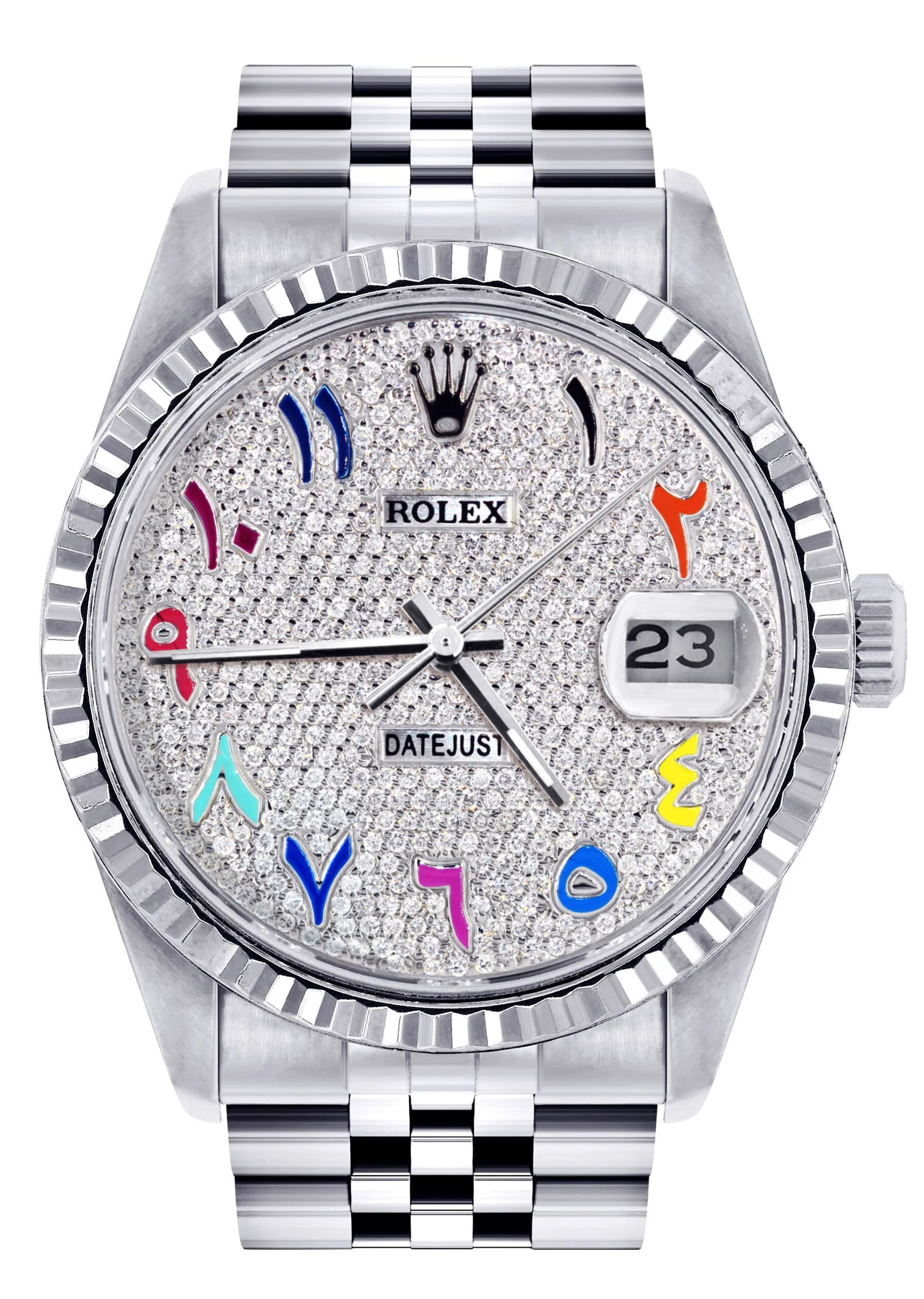 Womens Rolex Datejust Watch 16200 | Fluted Bezel | 36Mm | Color Arabic Numeral Diamond Dial | Fluted Bezel | Jubilee Band