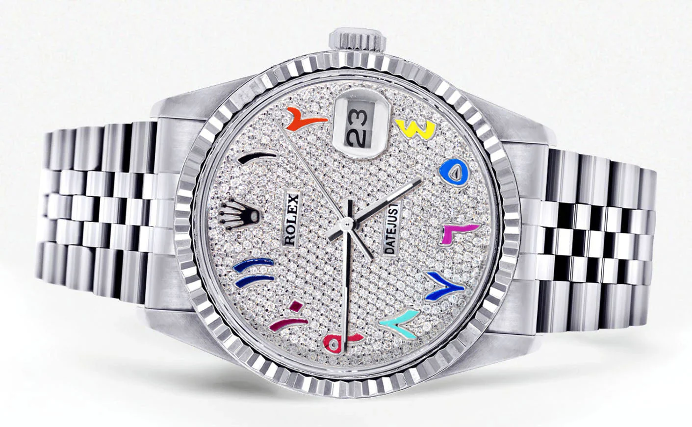 Womens Rolex Datejust Watch 16200 | Fluted Bezel | 36Mm | Color Arabic Numeral Diamond Dial | Fluted Bezel | Jubilee Band - Image 2