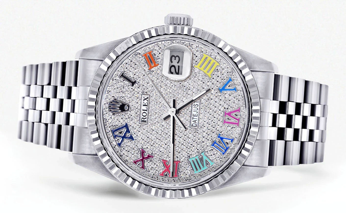 Womens Rolex Datejust Watch 16200 | Fluted Bezel | 36Mm | Colored Roman Diamond Dial | Fluted Bezel | Jubilee Band - Image 2