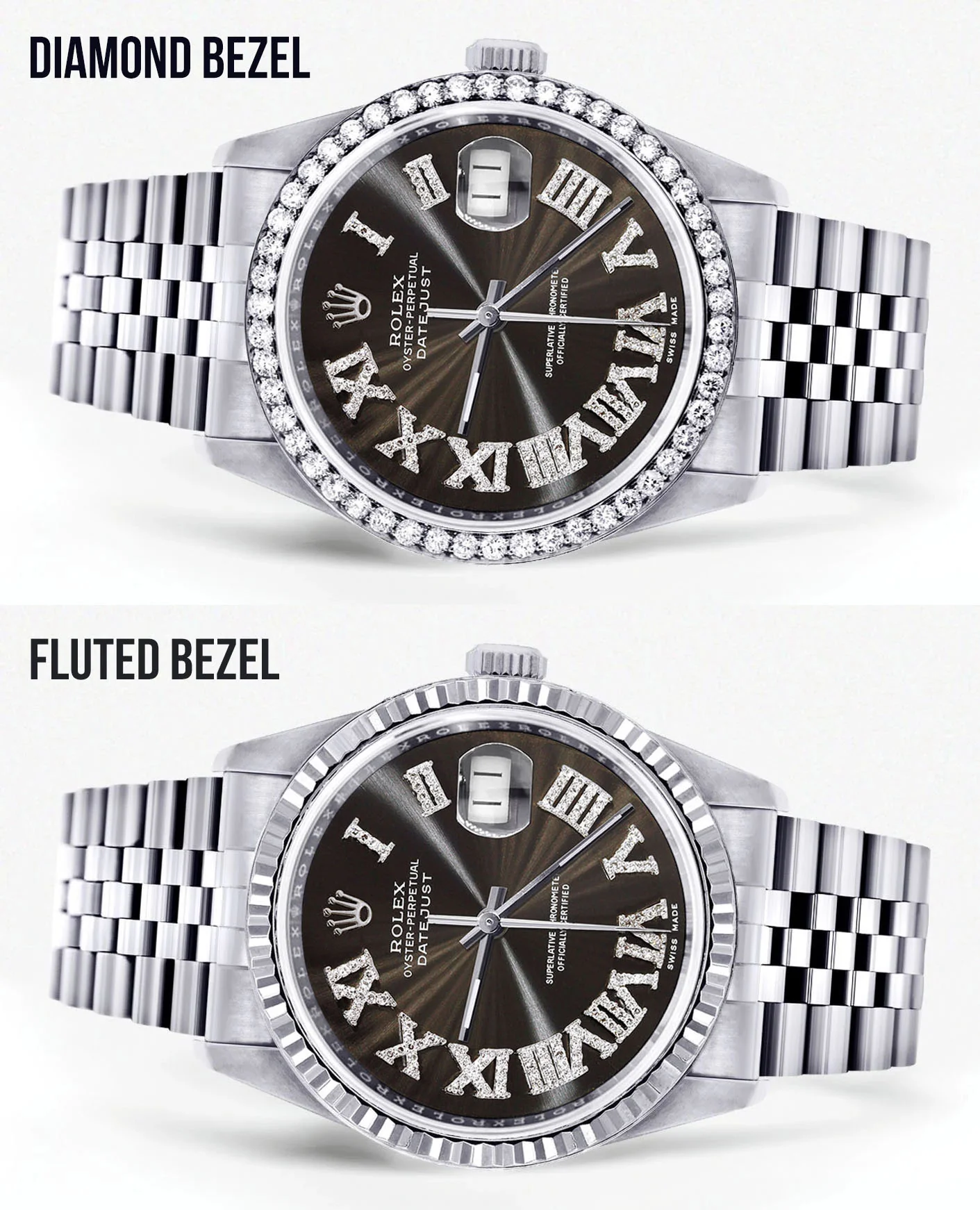 Womens Rolex Datejust Watch 16200 | 36Mm | Custom Dark Brown Roman Numeral Dial | Jubilee Band - Image 2