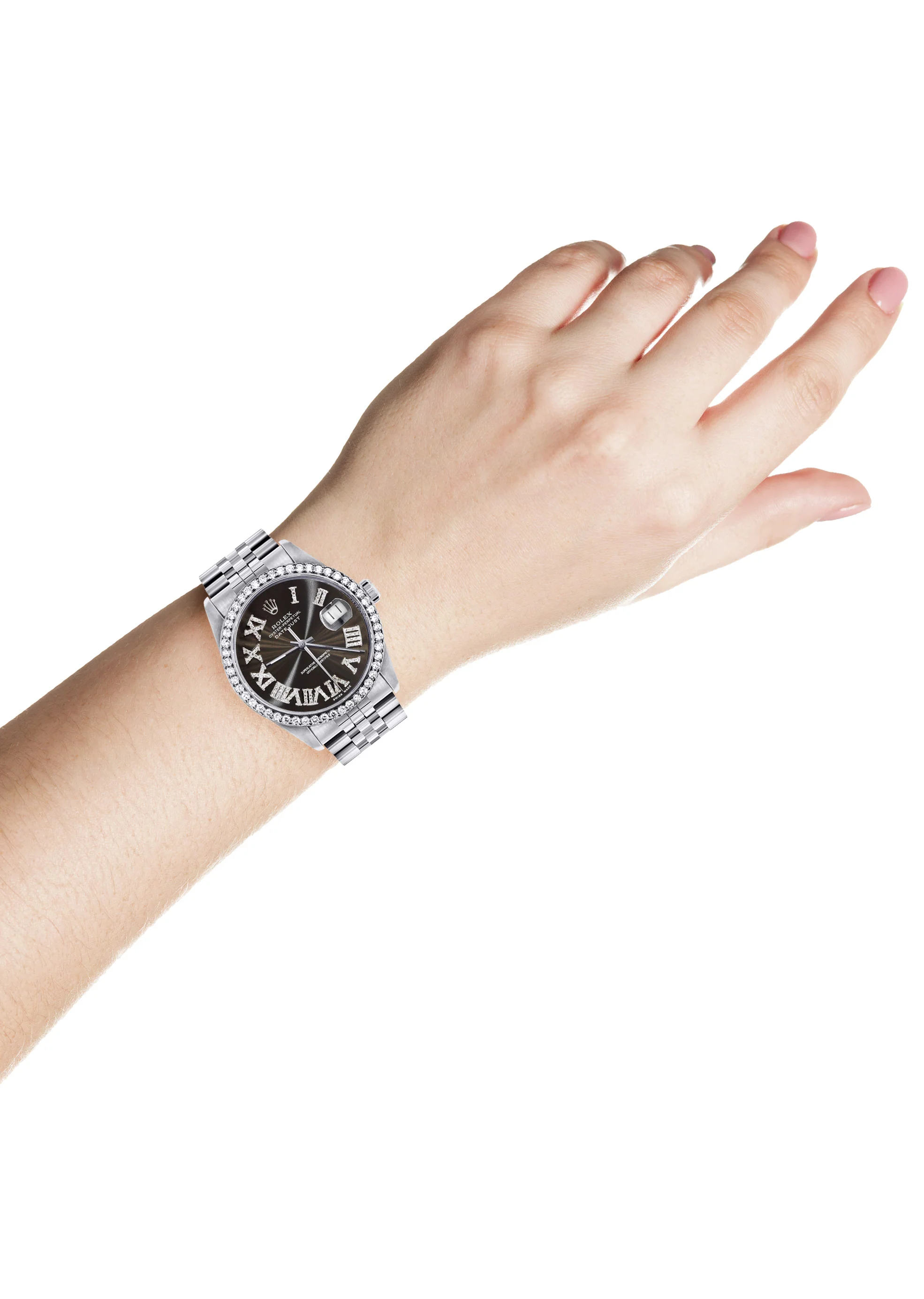 Womens Rolex Datejust Watch 16200 | 36Mm | Custom Dark Brown Roman Numeral Dial | Jubilee Band - Image 4