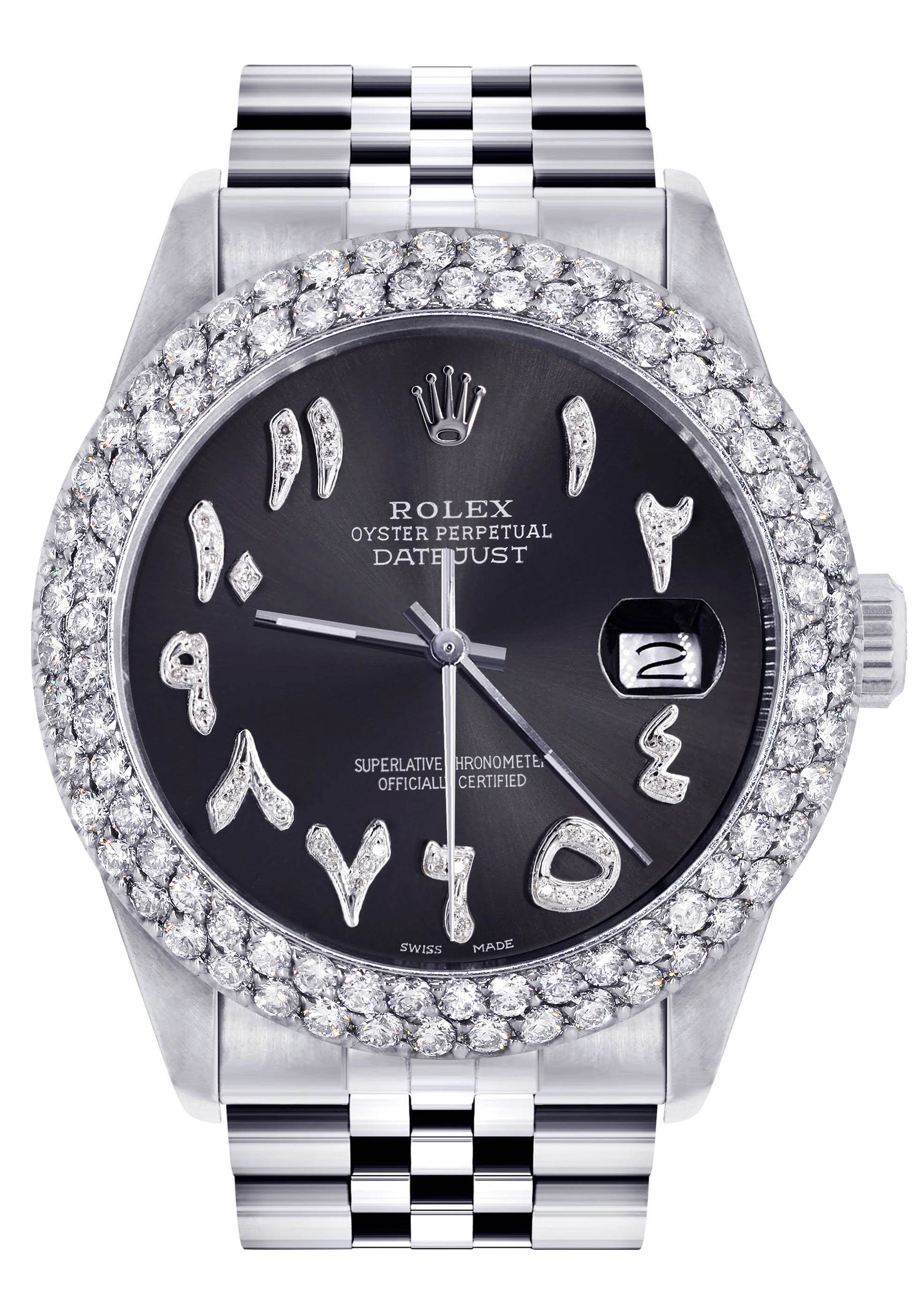 Womens Rolex Datejust Watch 16200 | 36Mm | Diamond Black Arabic Numeral Dial | Two Row 4.25 Carat Bezel | Jubilee Band