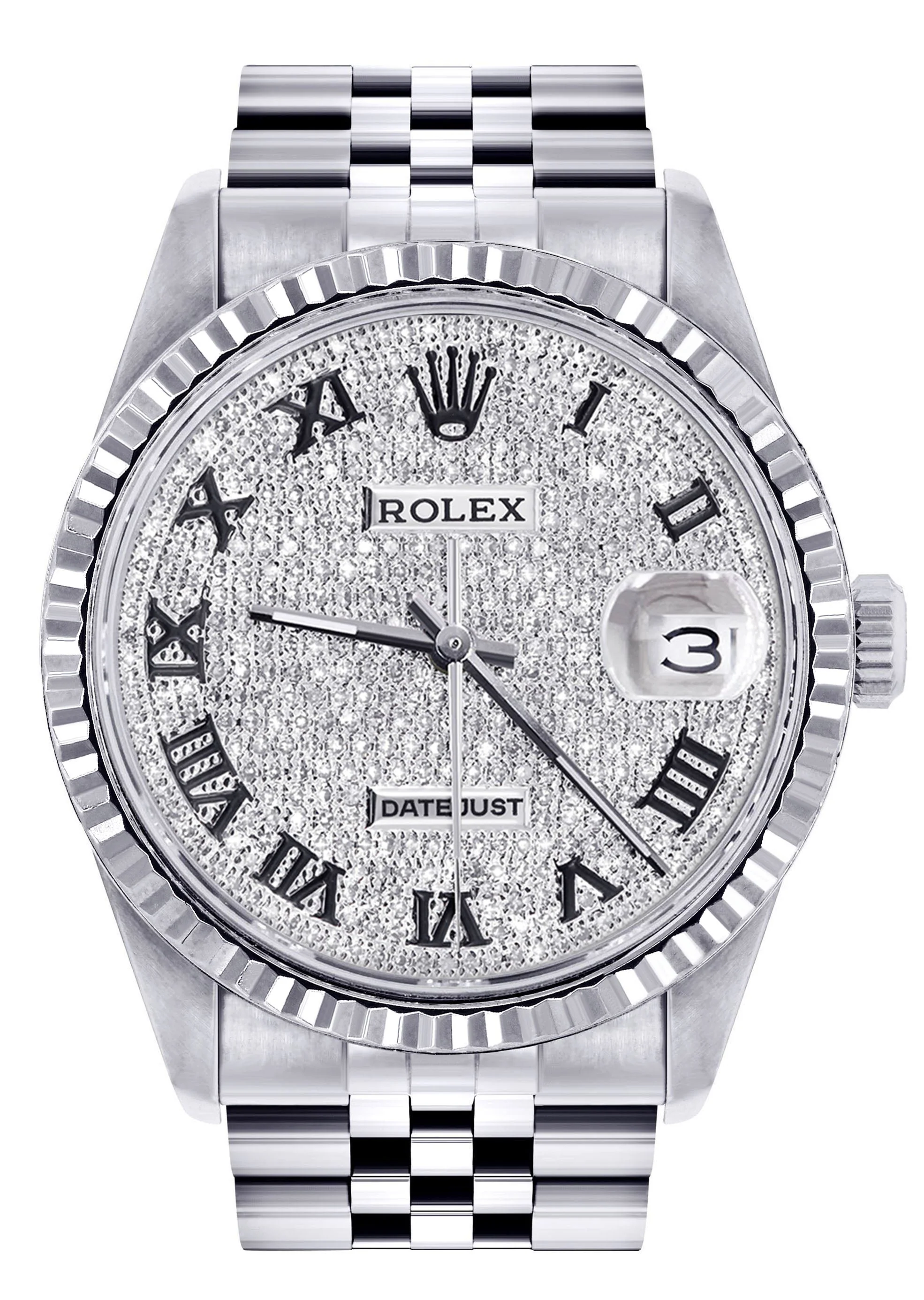 Womens Rolex Datejust Watch 16200 | Fluted Bezel | 36Mm | Diamond Roman Numeral Dial | Fluted Bezel | Jubilee Band