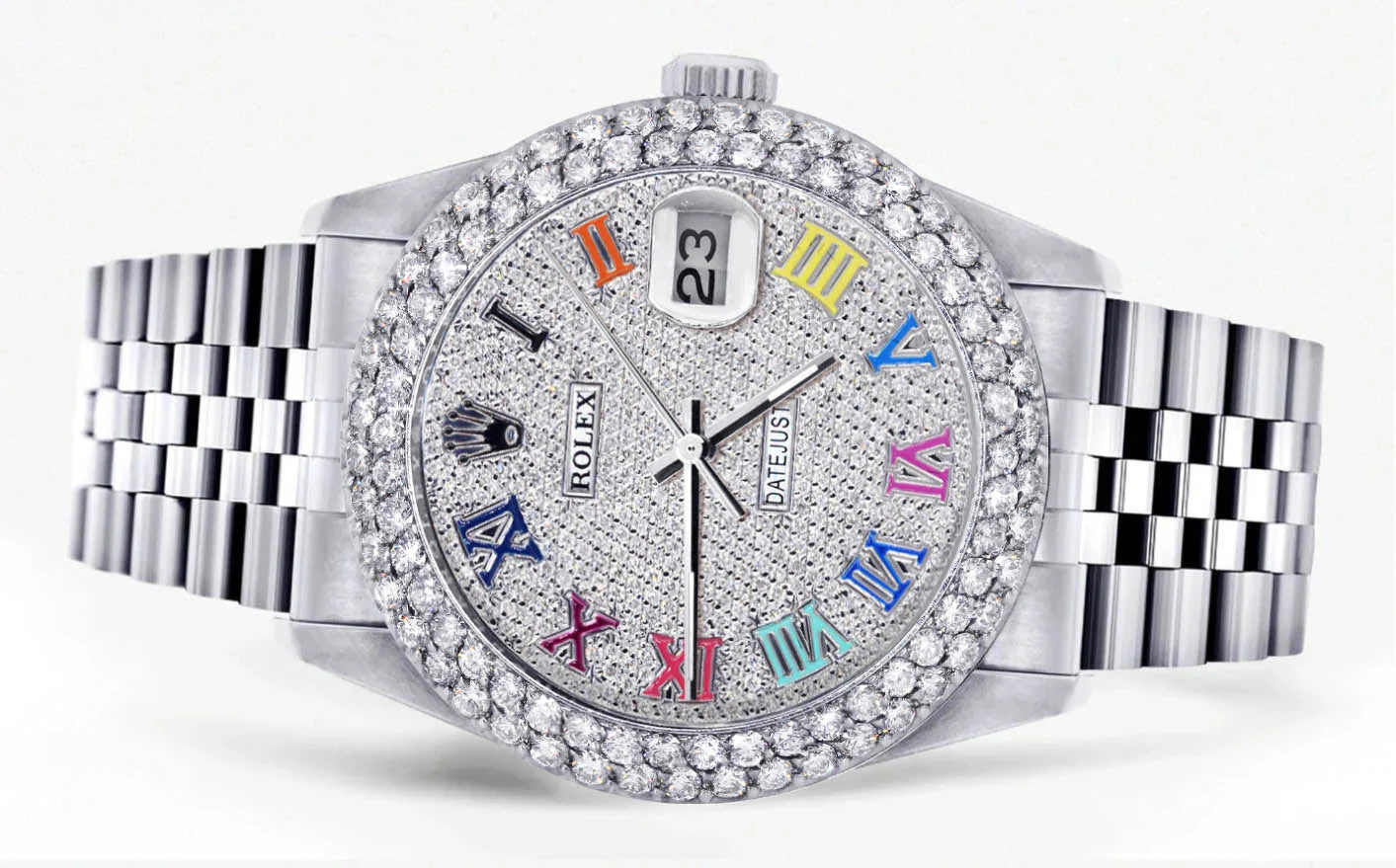 Womens Rolex Datejust Watch 16200 | 36Mm | Full Diamond Color Roman Numeral Dial | Two Row 4.25 Carat Bezel | Jubilee Band - Image 2