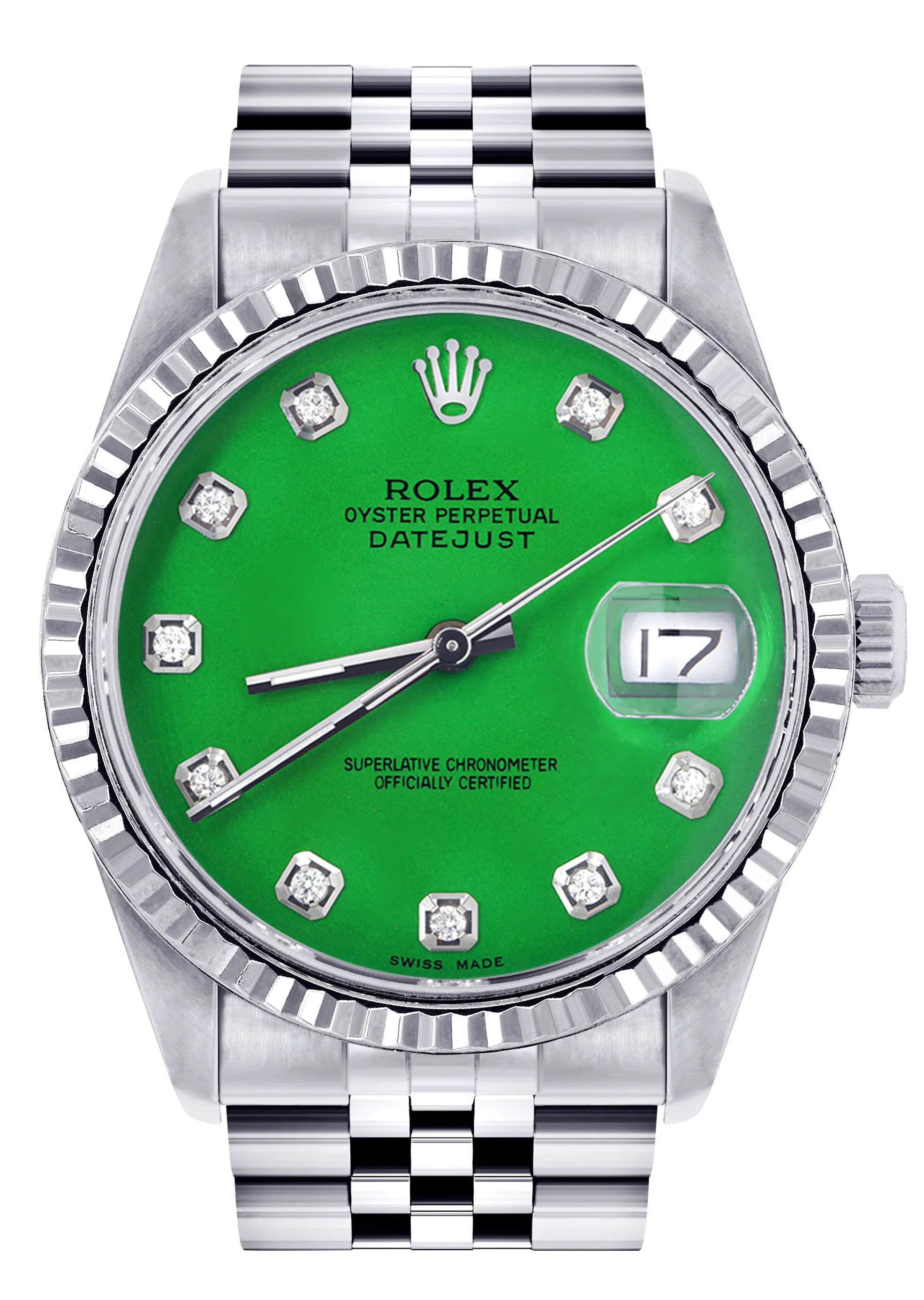 Womens Rolex Datejust Watch 16200 | Fluted Bezel | 36Mm | Green Dial | Fluted Bezel | Jubilee Band