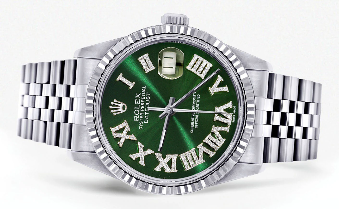 Womens Rolex Datejust Watch 16200 | Fluted Bezel | 36Mm | Green Roman Numeral Dial | Fluted Bezel | Jubilee Band - Image 2