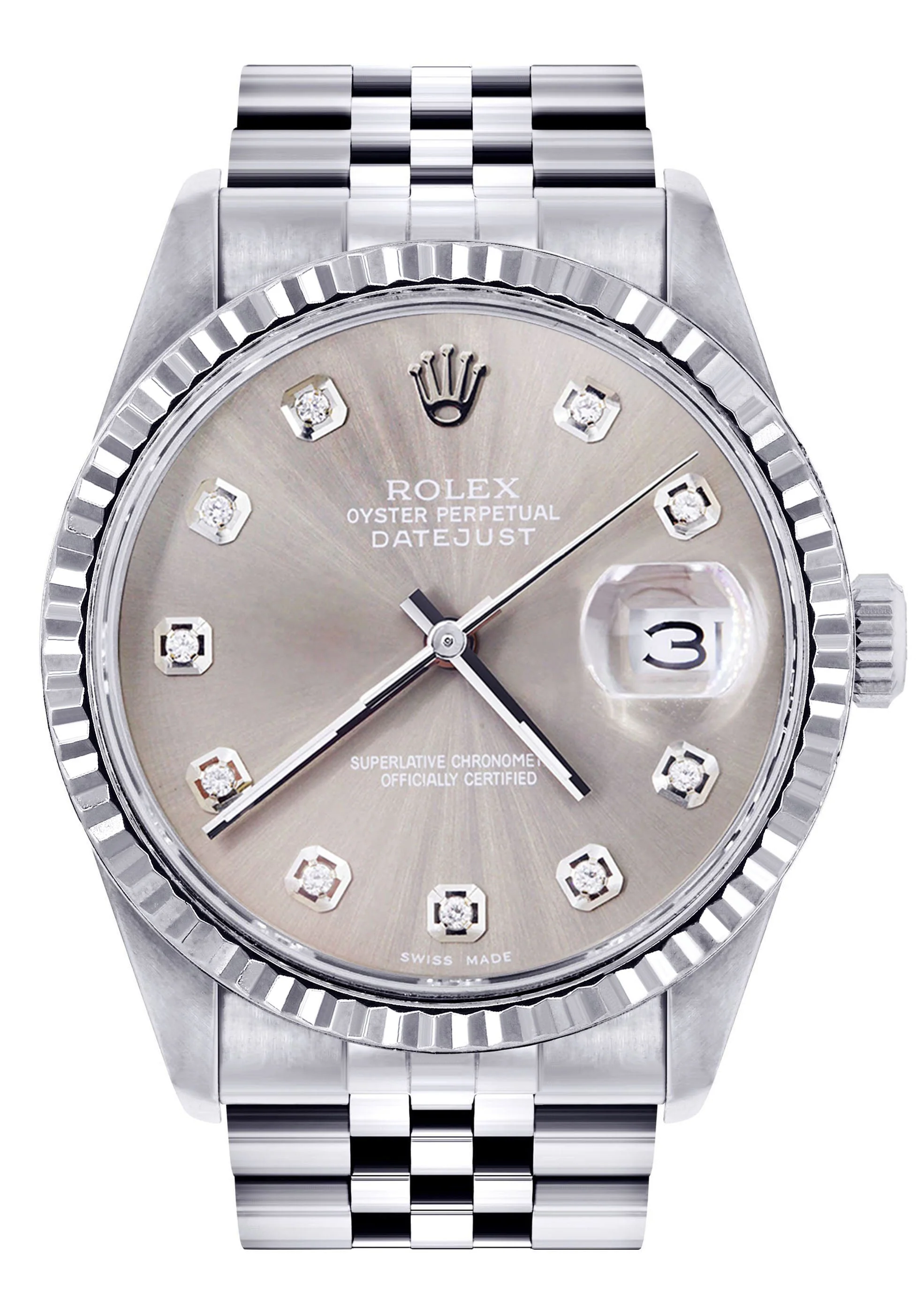 Womens Rolex Datejust Watch 16200 | Fluted Bezel | 36Mm | Grey Dial | Fluted Bezel | Jubilee Band