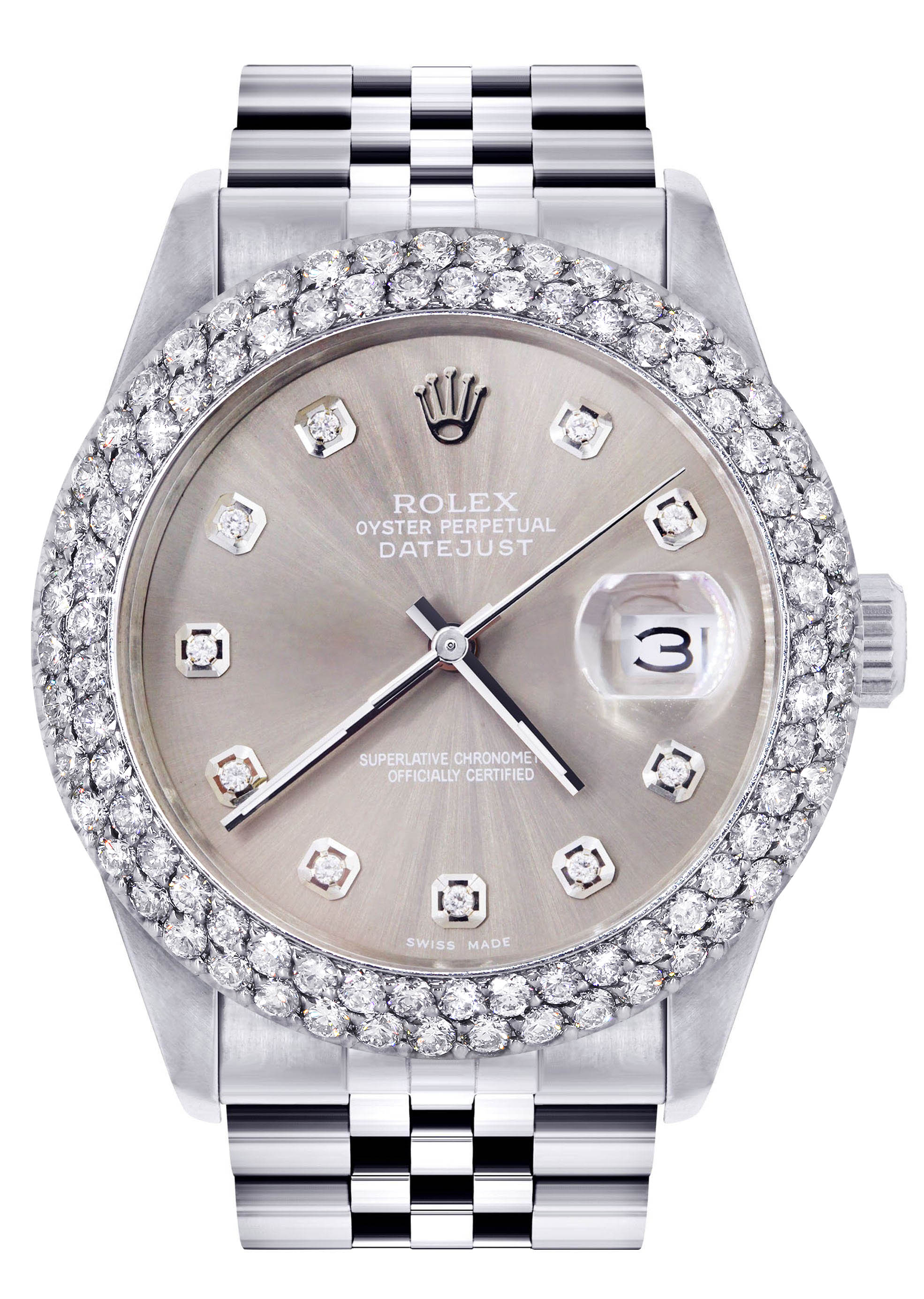 Womens Rolex Datejust Watch 16200 | 36Mm | Grey Dial | Two Row 4.25 Carat Bezel | Jubilee Band