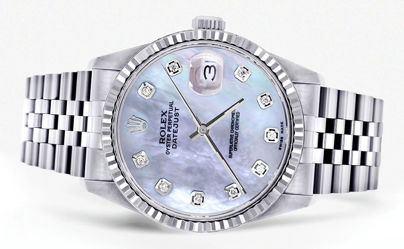 Womens Rolex Datejust Watch 16200 | Fluted Bezel | 36Mm | Light Blue Mother of Pearl Dial | Fluted Bezel | Jubilee Band - Image 2
