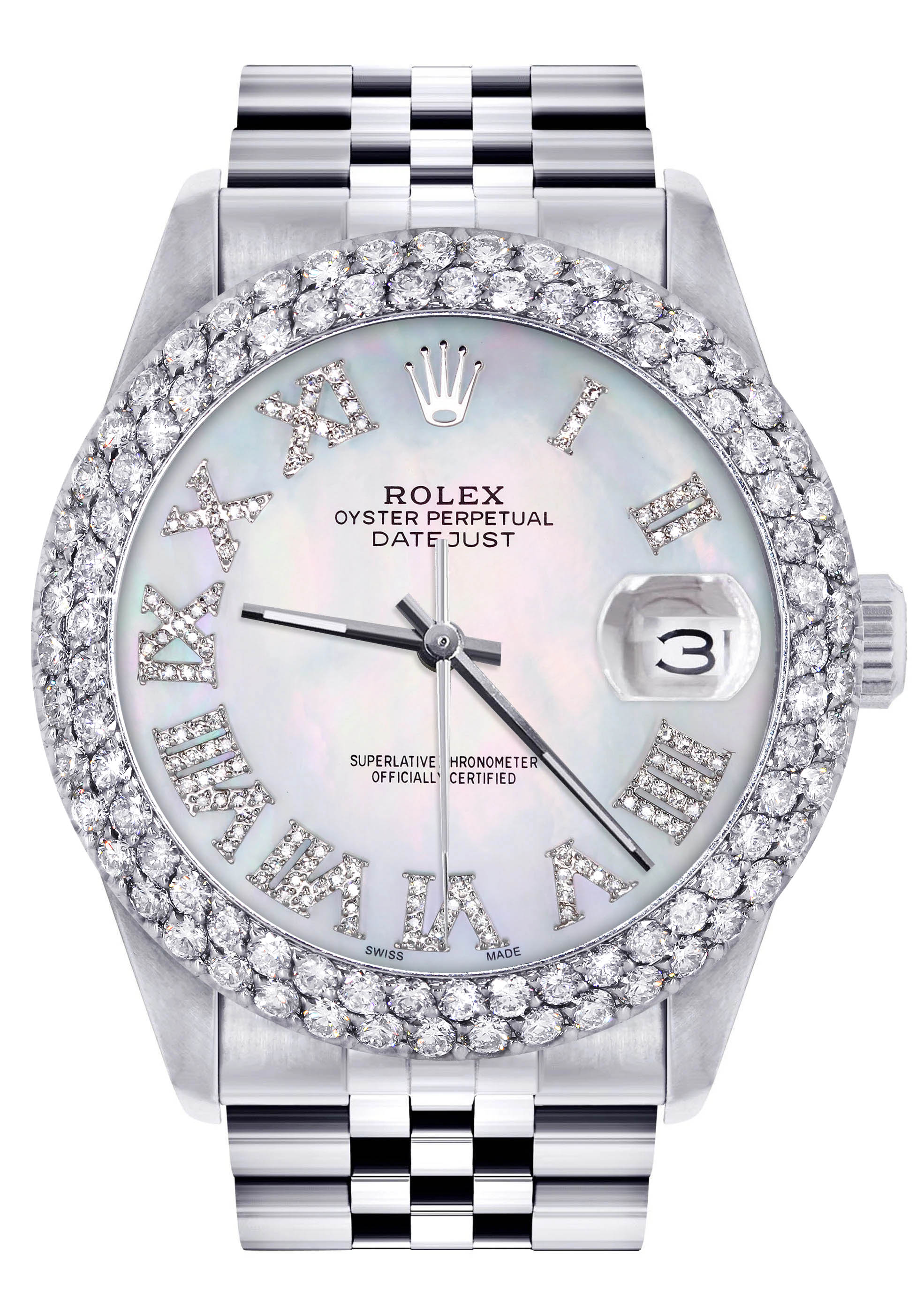Womens Rolex Datejust Watch 16200 | 36Mm | Light Mother of Pearl Roman Numeral Dial | Two Row 4.25 Carat Bezel | Jubilee Band